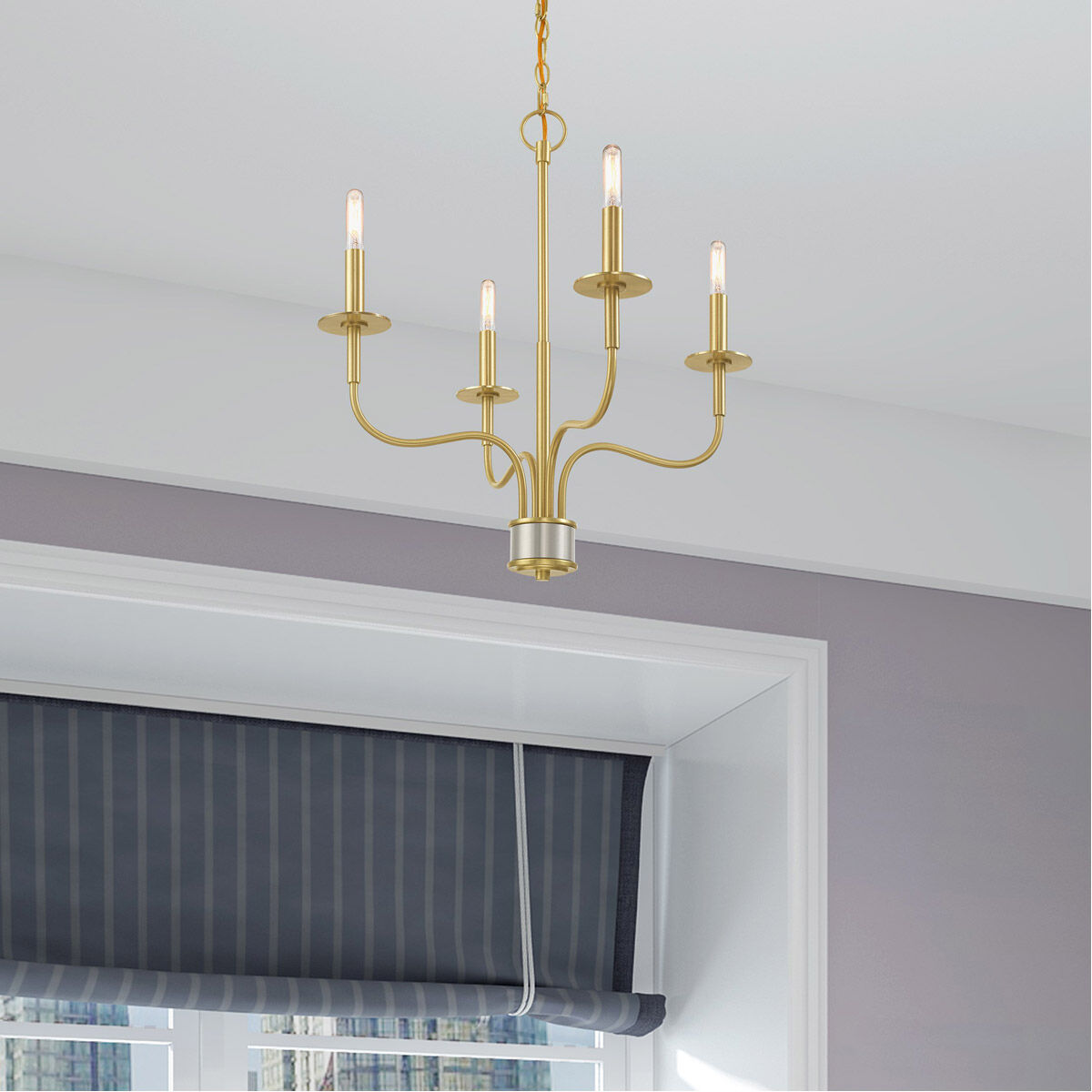 Lisbon 4 Light 20 inch Satin Brass Mini Chandelier Ceiling Light