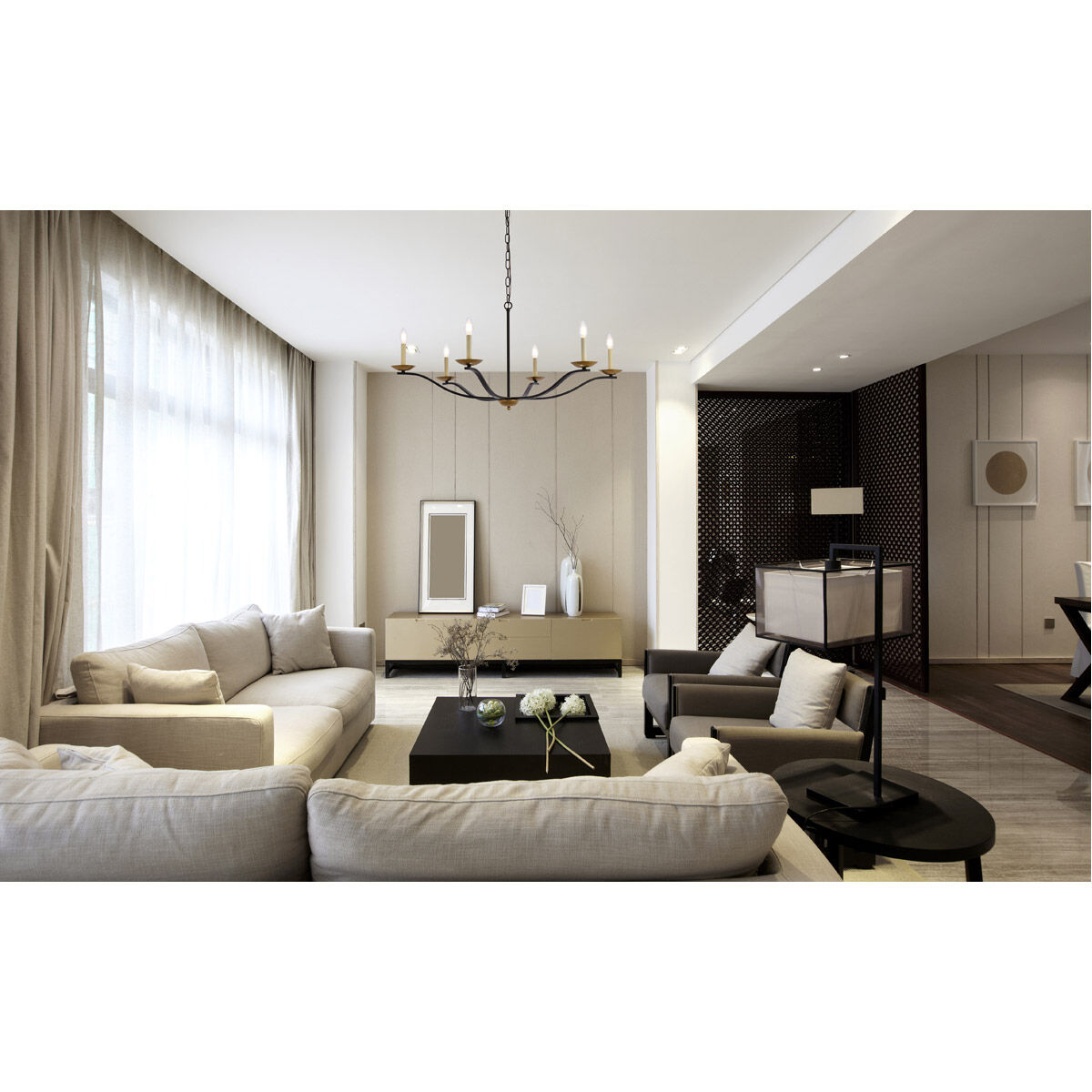 Trey 6 Light 42 inch Black and Brass Pendant Ceiling Light