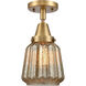 Franklin Restoration Chatham 1 Light 6 inch Brushed Brass Flush Mount Ceiling Light in Mercury Glass