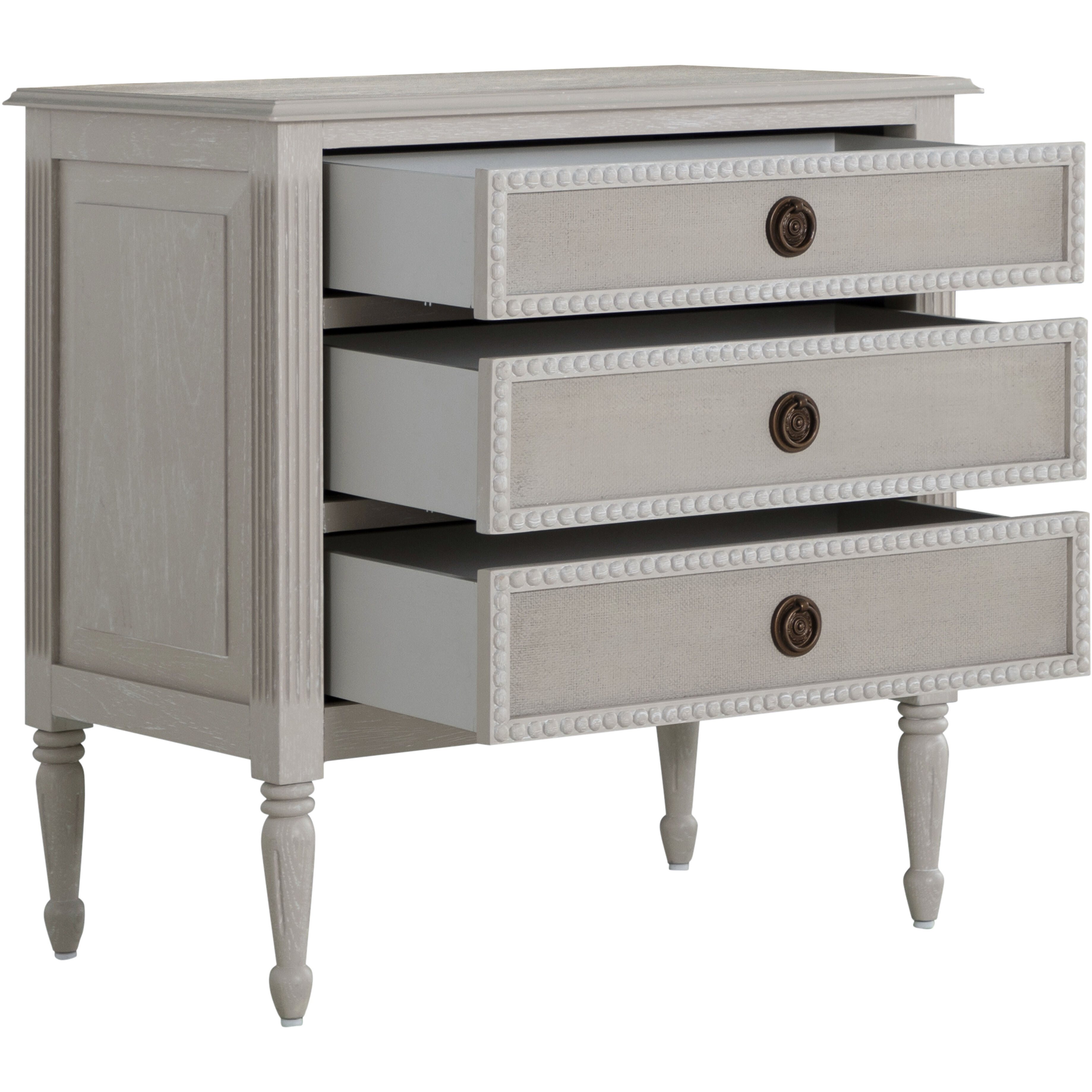 Caroline 30.5 X 30 inch Cerused White and Painted Burlap with Antique Bronze Nightstand