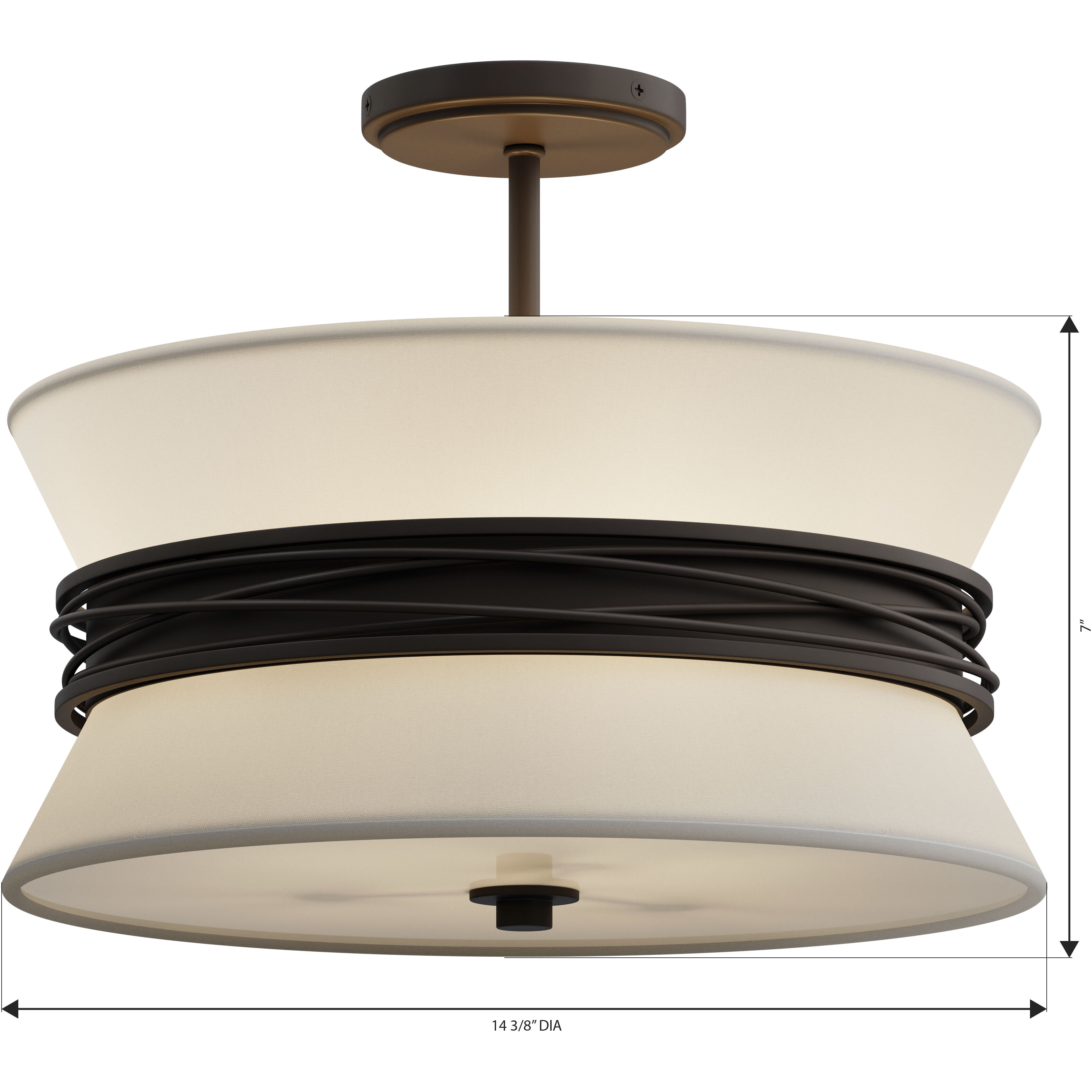Dalvor 3 Light 15 inch Dark Bronze Semi-Flush Mount Ceiling Light