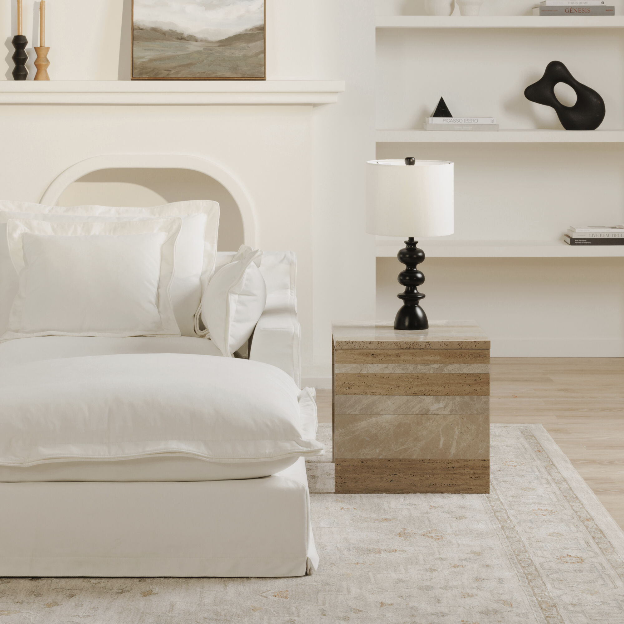 Olivia 17.25 inch White Ottoman