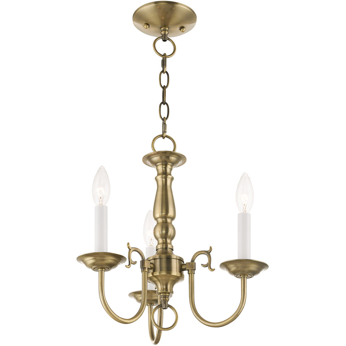 Williamsburgh 3 Light 14 inch Antique Brass Mini Chandelier Ceiling Light
