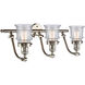 Franklin Restoration Small Canton 3 Light 28 inch Brushed Satin Nickel Bath Vanity Light Wall Light in Seedy Glass, Franklin Restoration