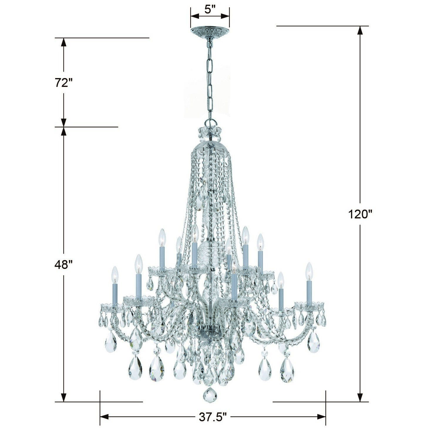 Traditional Crystal 12 Light 37.5 inch Polished Chrome Chandelier Ceiling Light in Clear Hand Cut