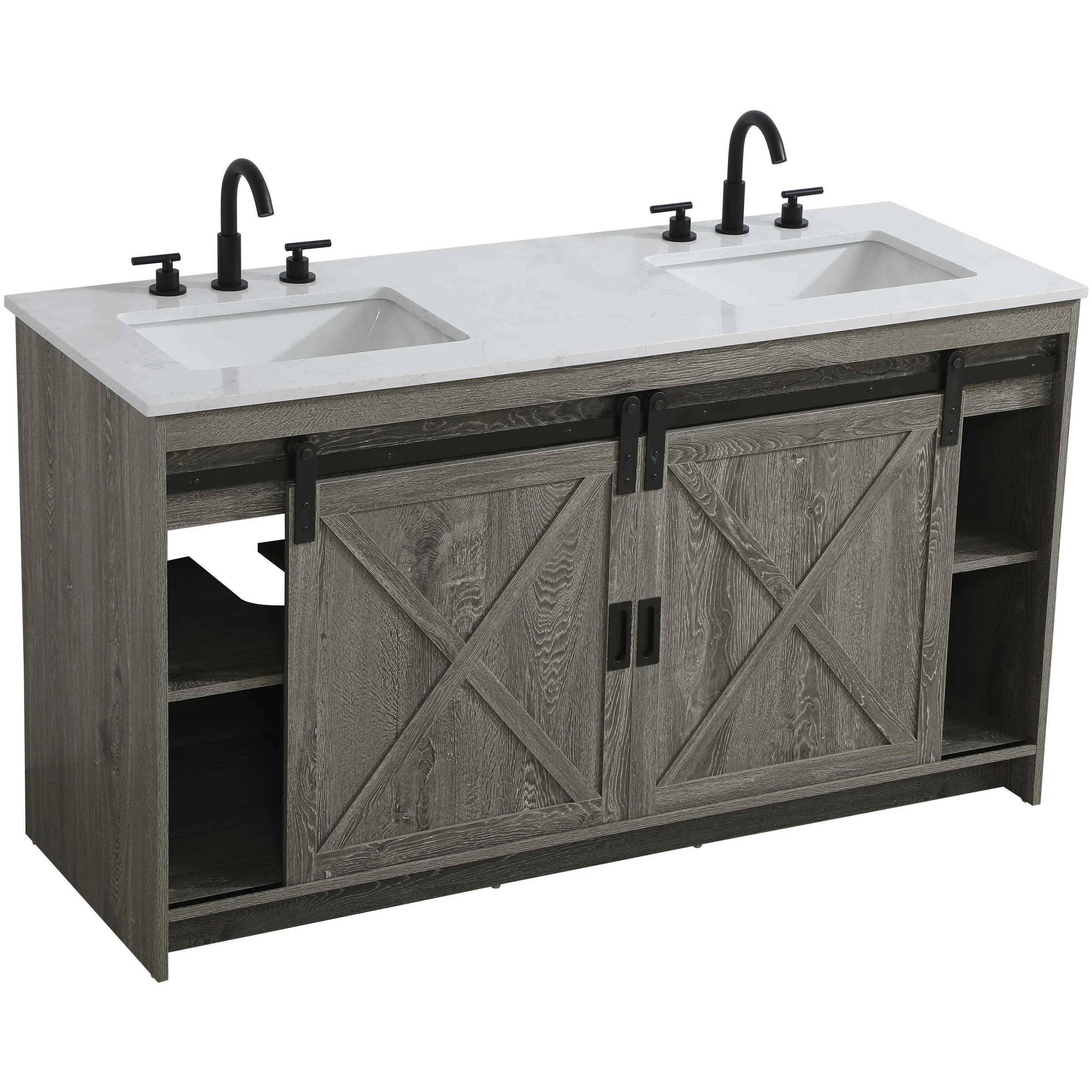 Austin 60 X 34 inch Rustic Grey Bathroom Vanity Cabinet