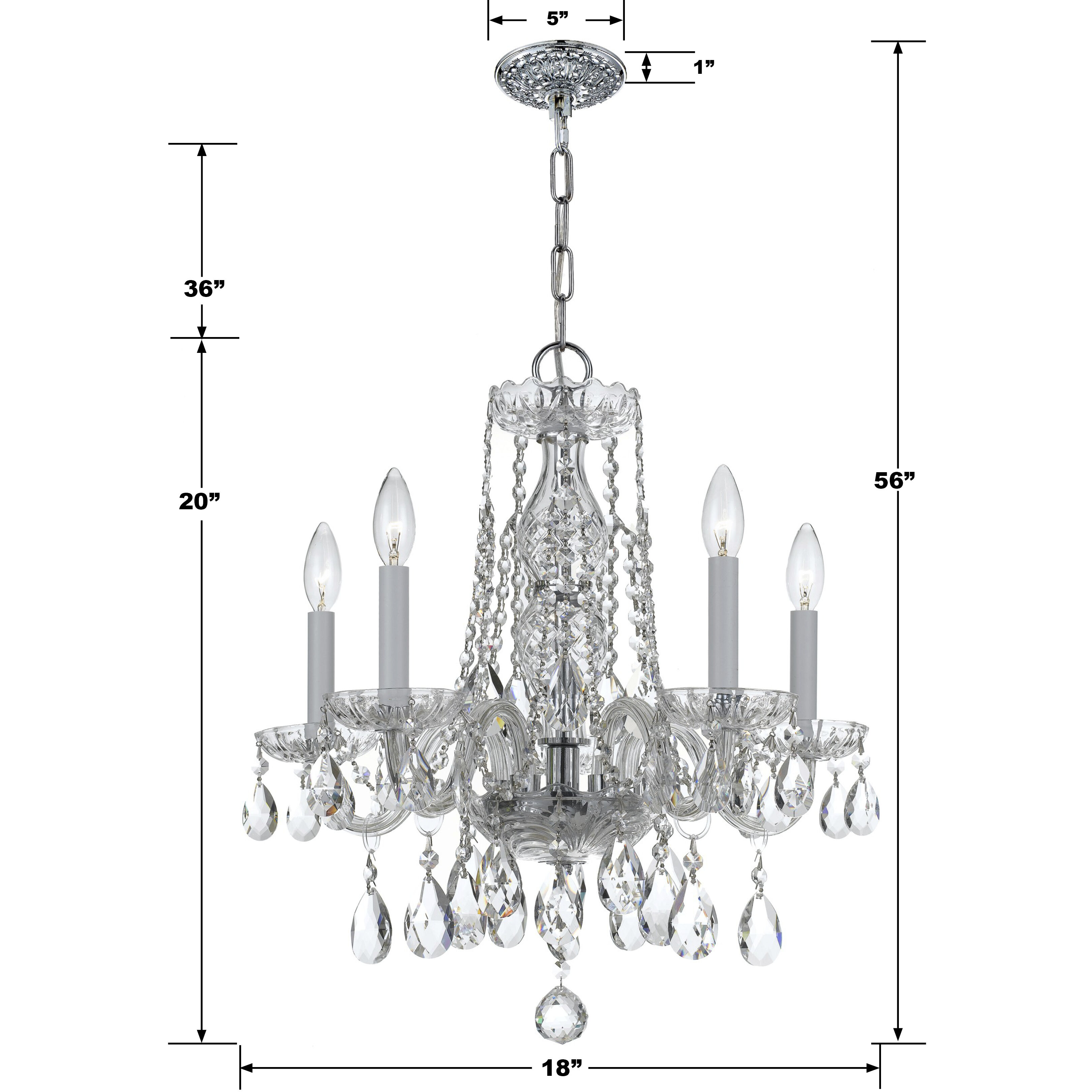 Traditional Crystal 5 Light 18 inch Polished Chrome Chandelier Ceiling Light in Clear Hand Cut