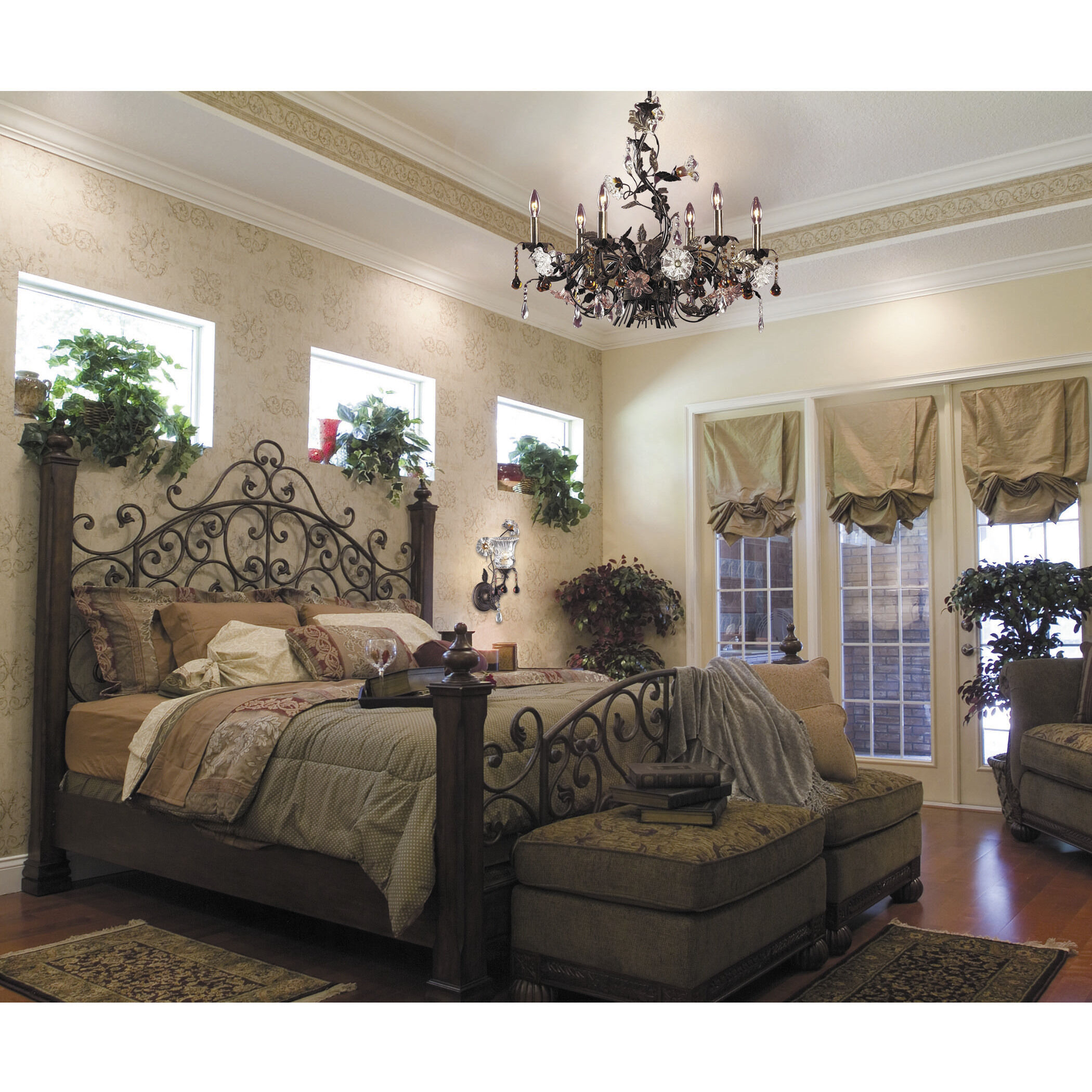 Cristallo Fiore 6 Light 29 inch Bronze Chandelier Ceiling Light