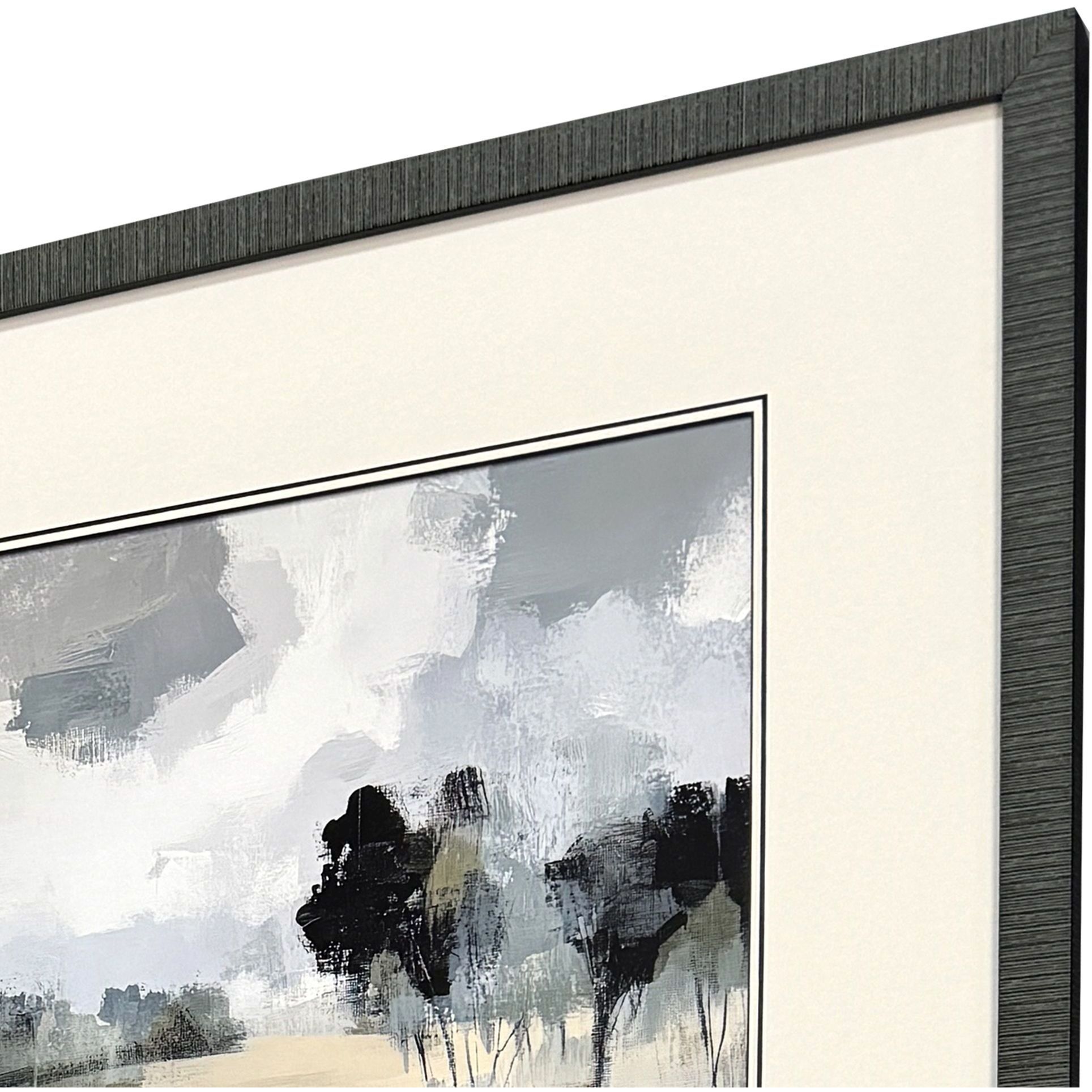 Dappled Stillness Blue and Black and Green and Gray Framed Art