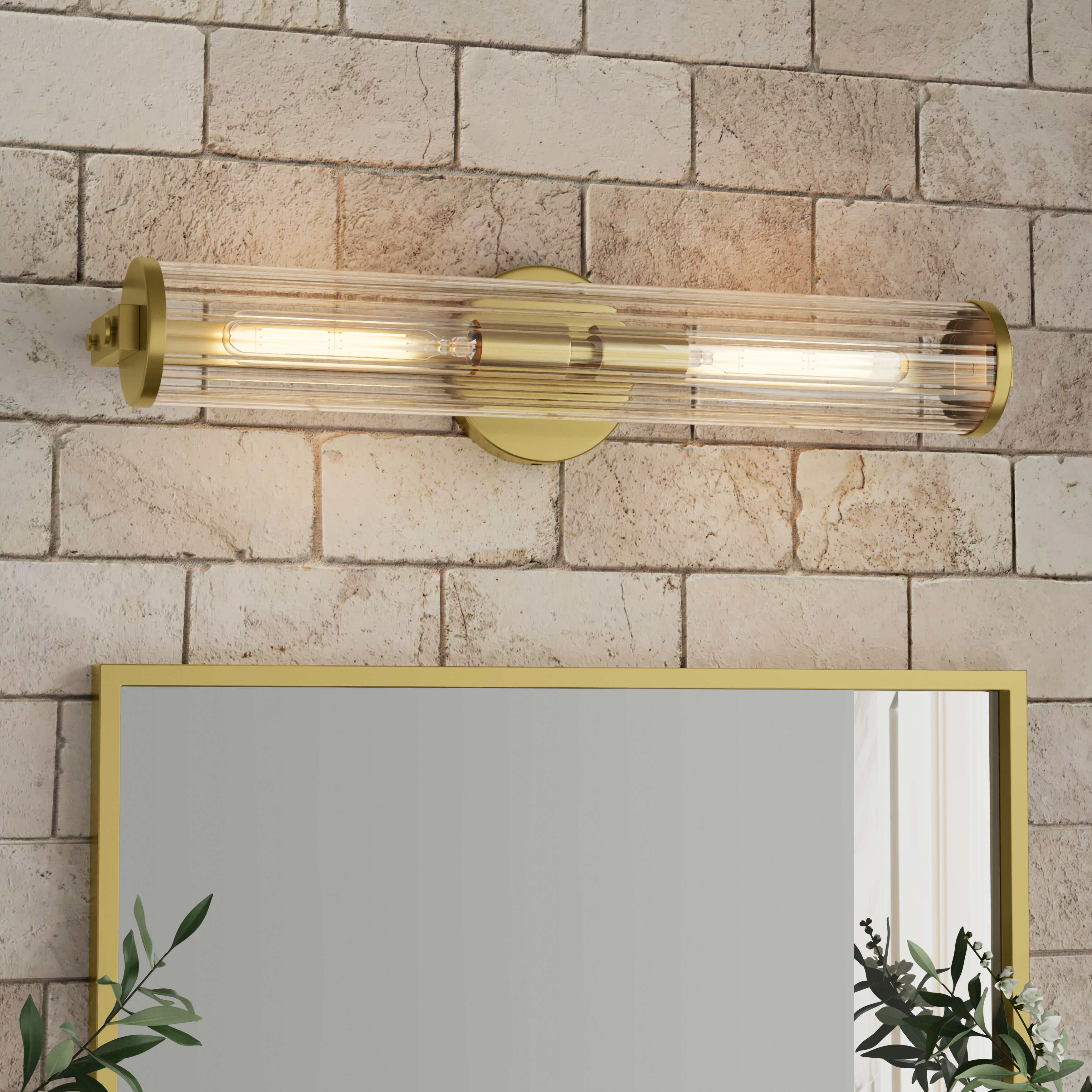 Cylora 2 Light 22.75 inch Vintage Brass Bathroom Vanity Light Bar Wall Light