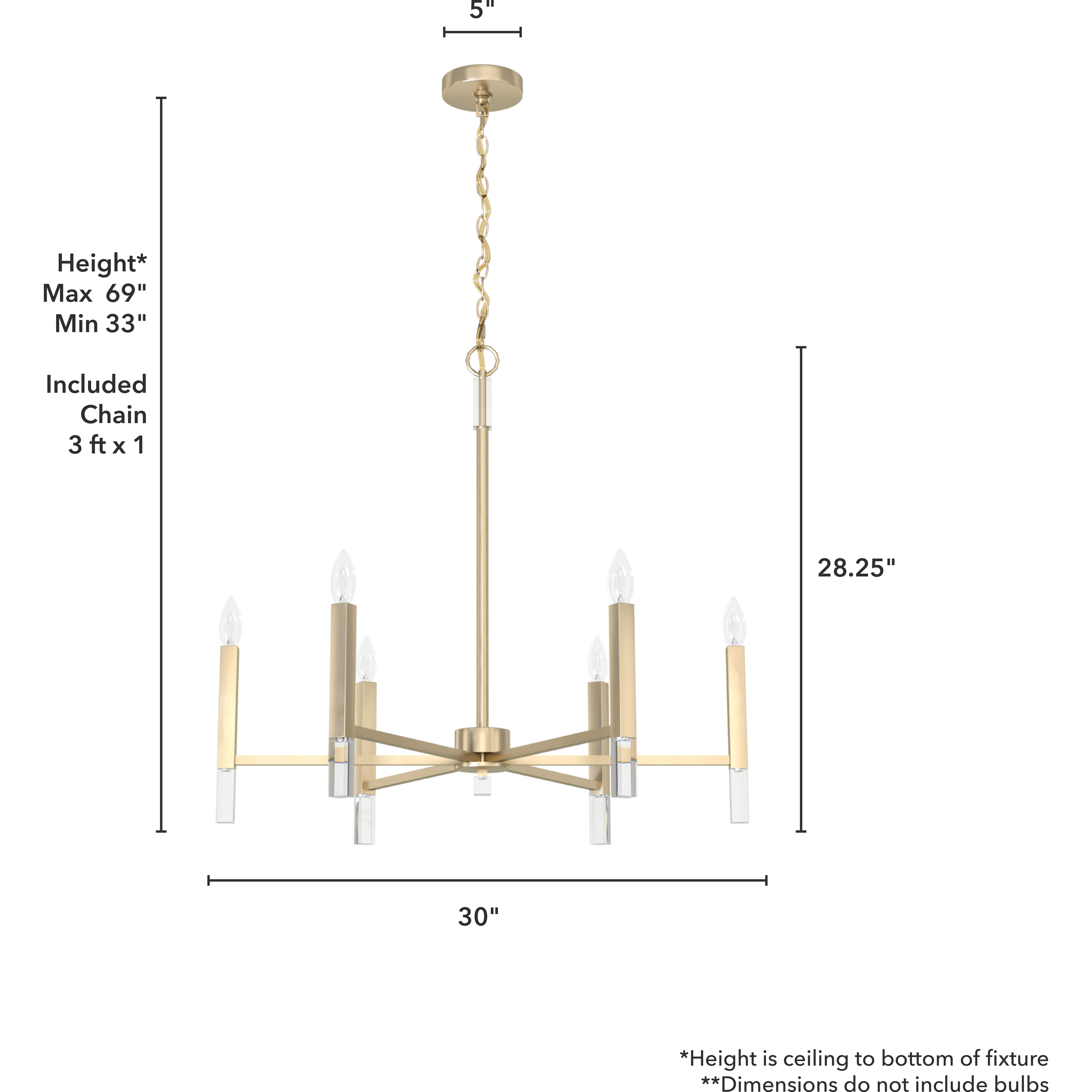 Sunjai 6 Light 30 inch Palm Gold Chandelier Ceiling Light