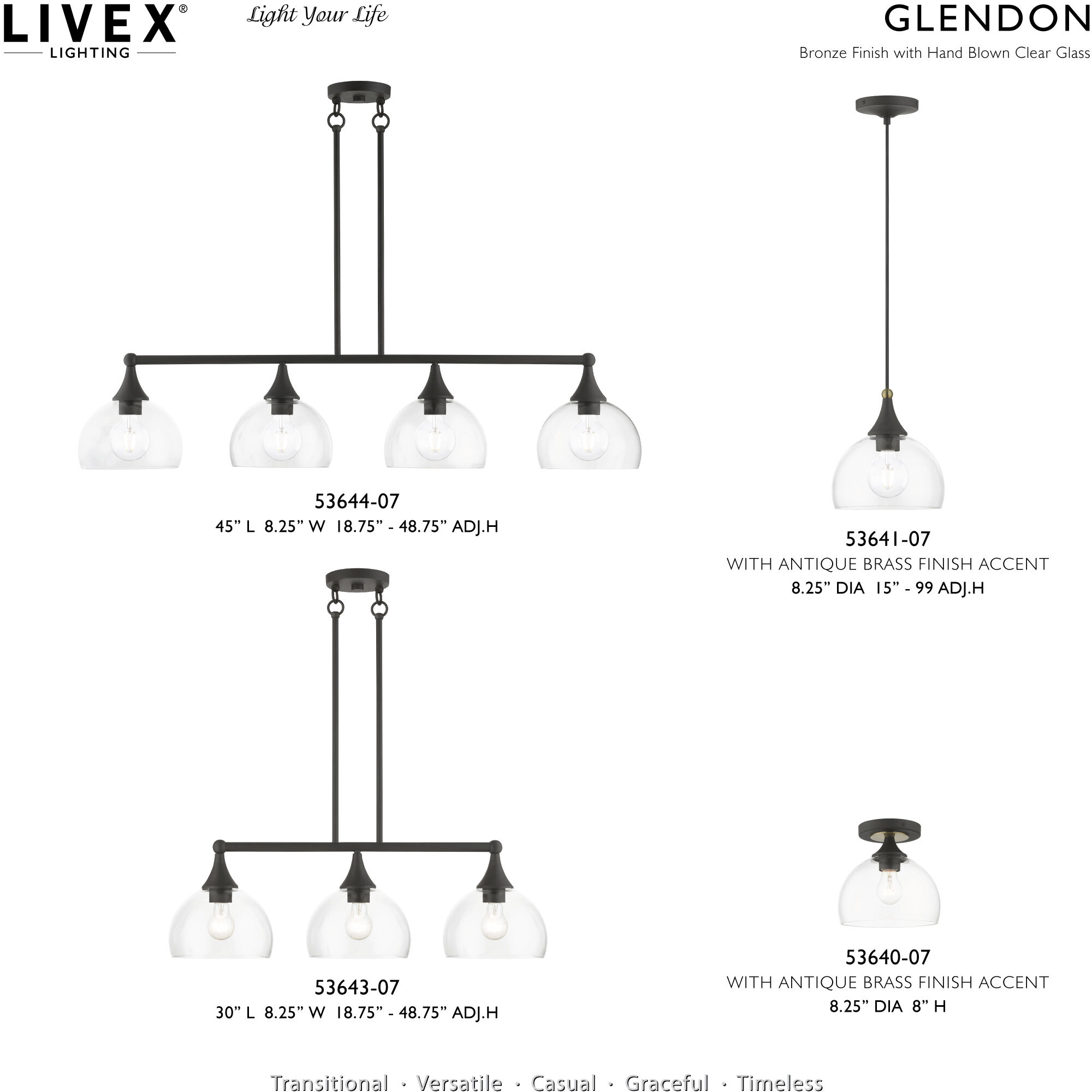 Glendon 4 Light 8.25 inch Bronze Large Linear Chandelier Ceiling Light