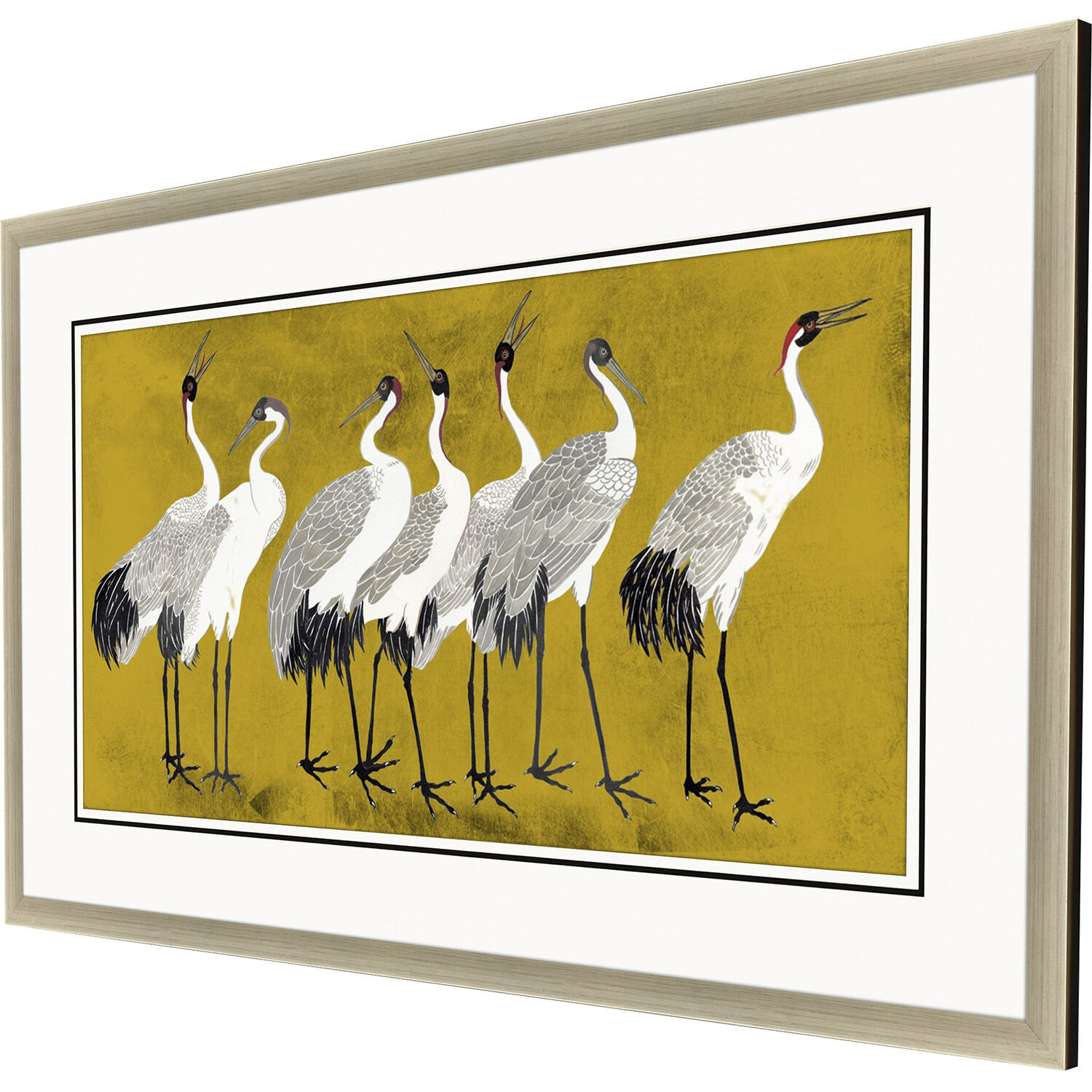 Song of the Crane Yellow and Black and Multi and White Framed Art