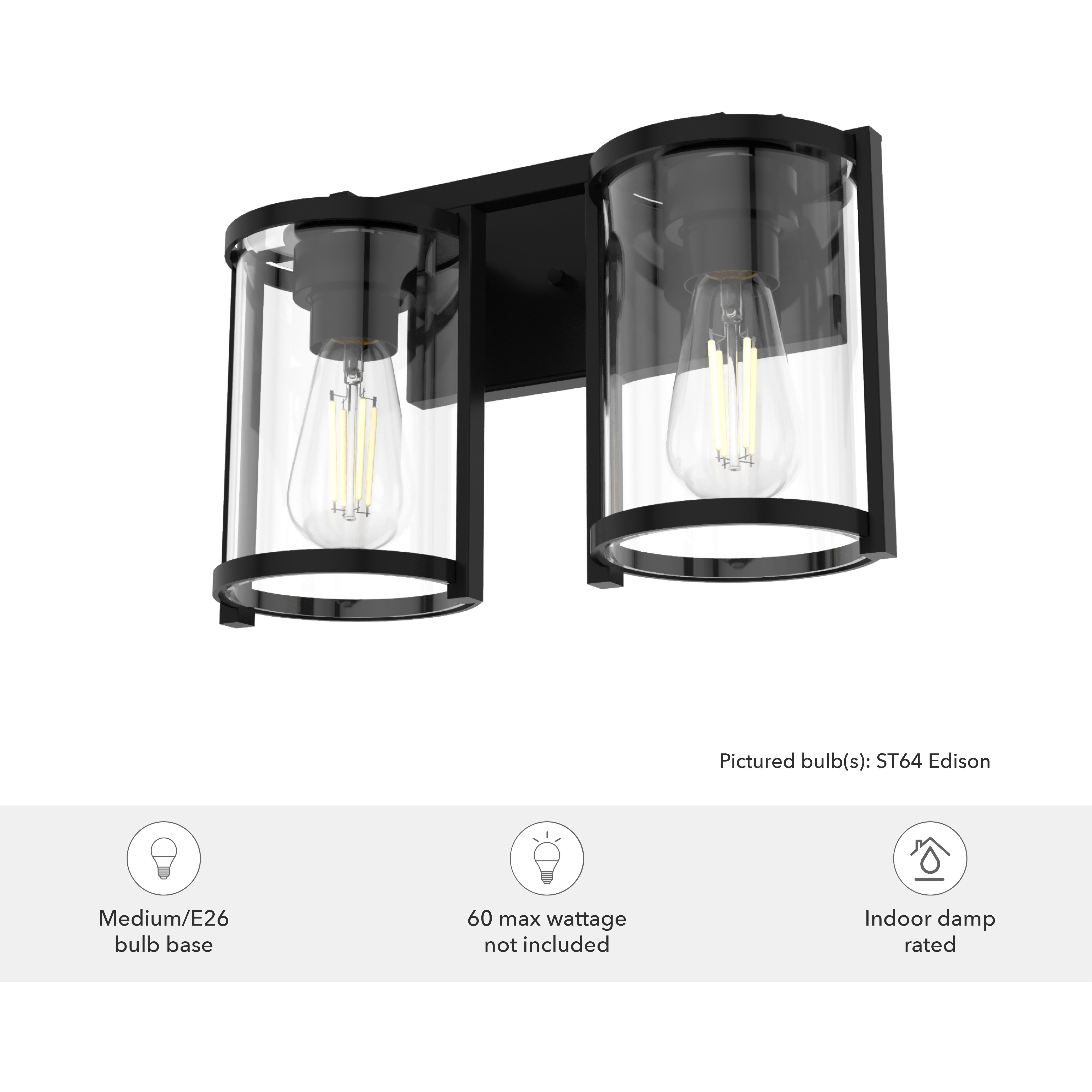 Astwood 2 Light 15.5 inch Matte Black Vanity Light Wall Light