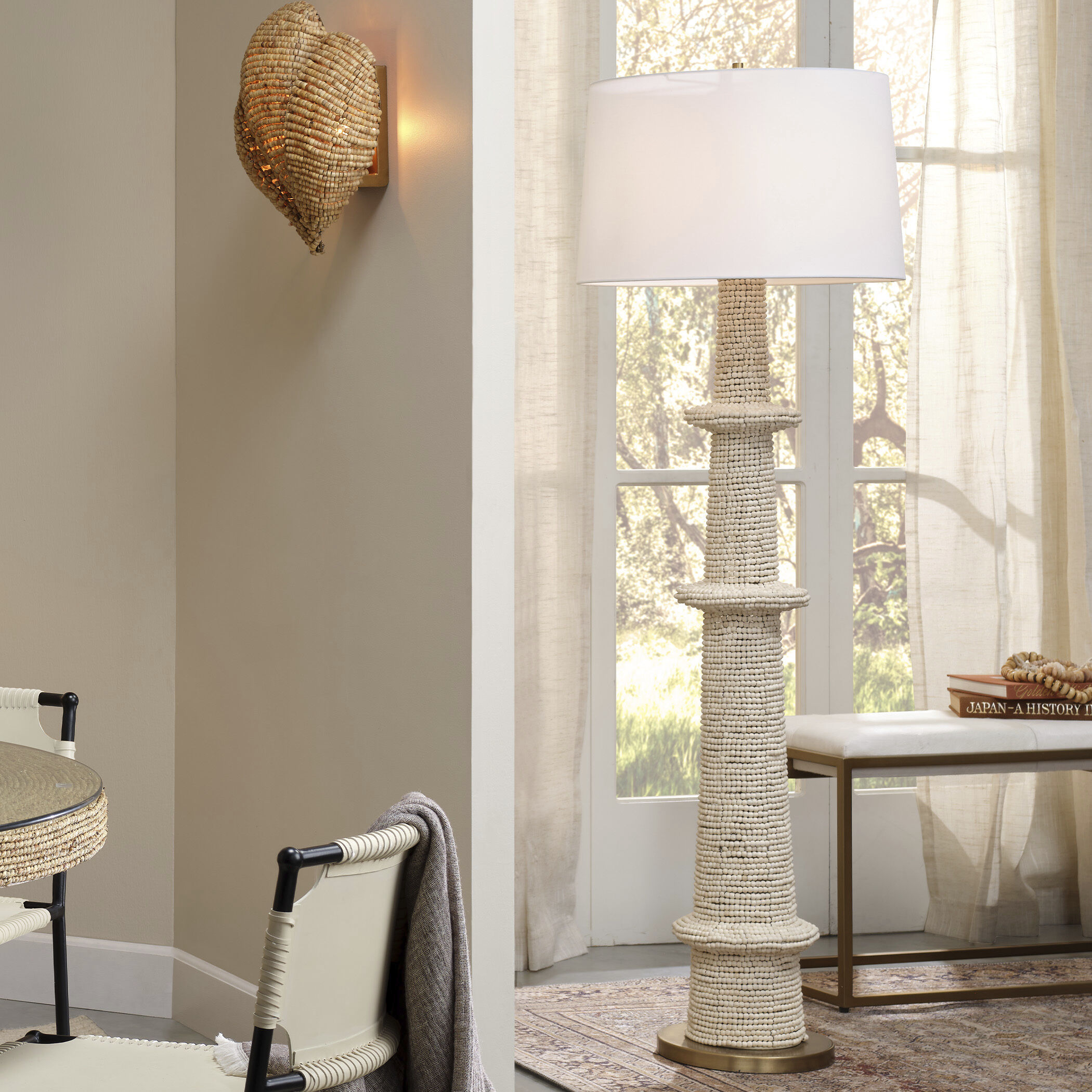 Rowan 70 inch 60 watt Cream Wood Beads Floor Lamp Portable Light, Inline