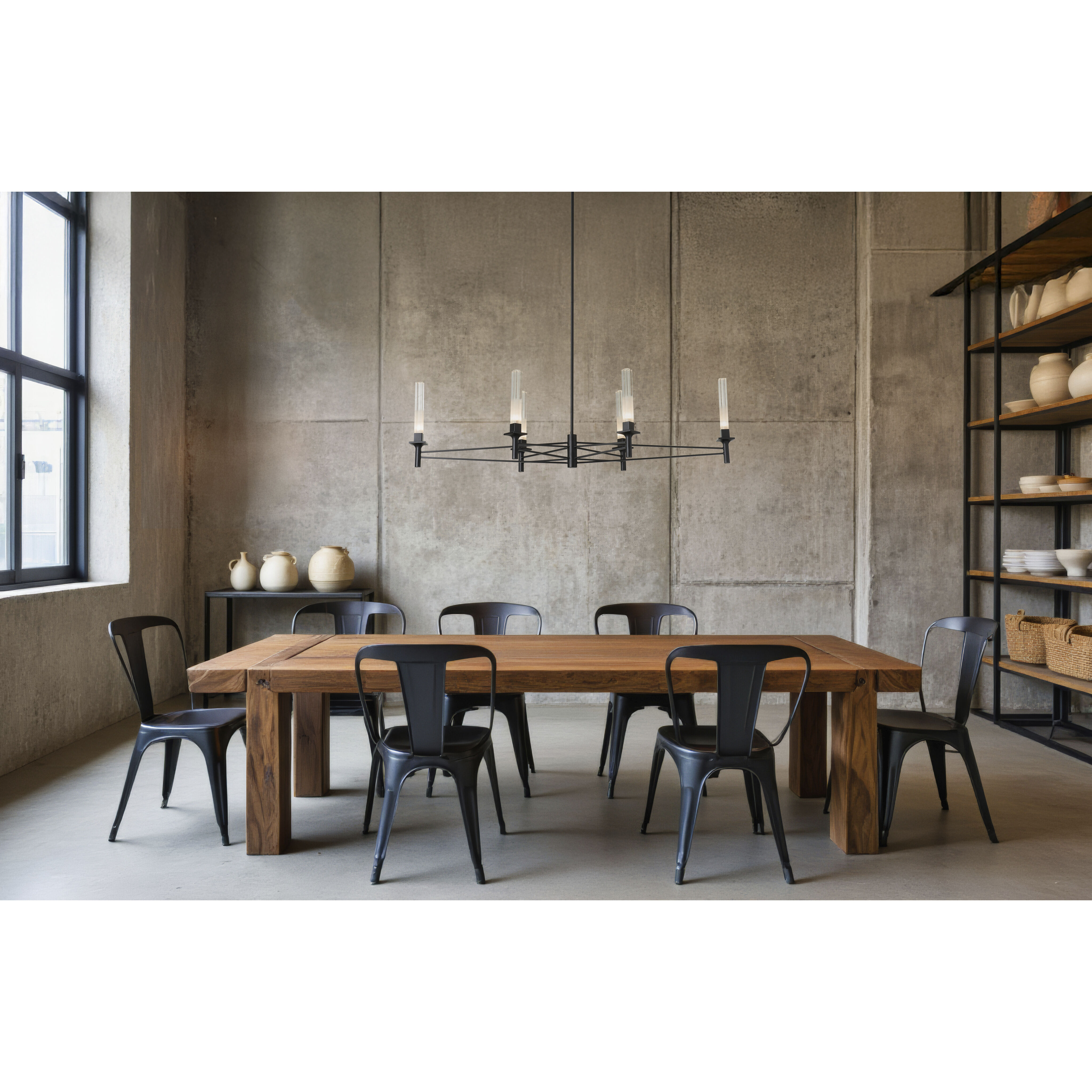 Truss 6 Light 49.5 inch Black Linear Chandelier Ceiling Light