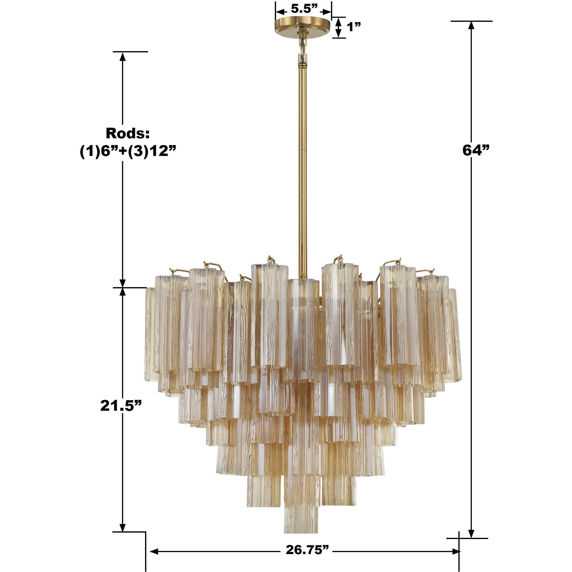 Addis 12 Light 26.75 inch Aged Brass Chandelier Ceiling Light in Tronchi Glass Amber
