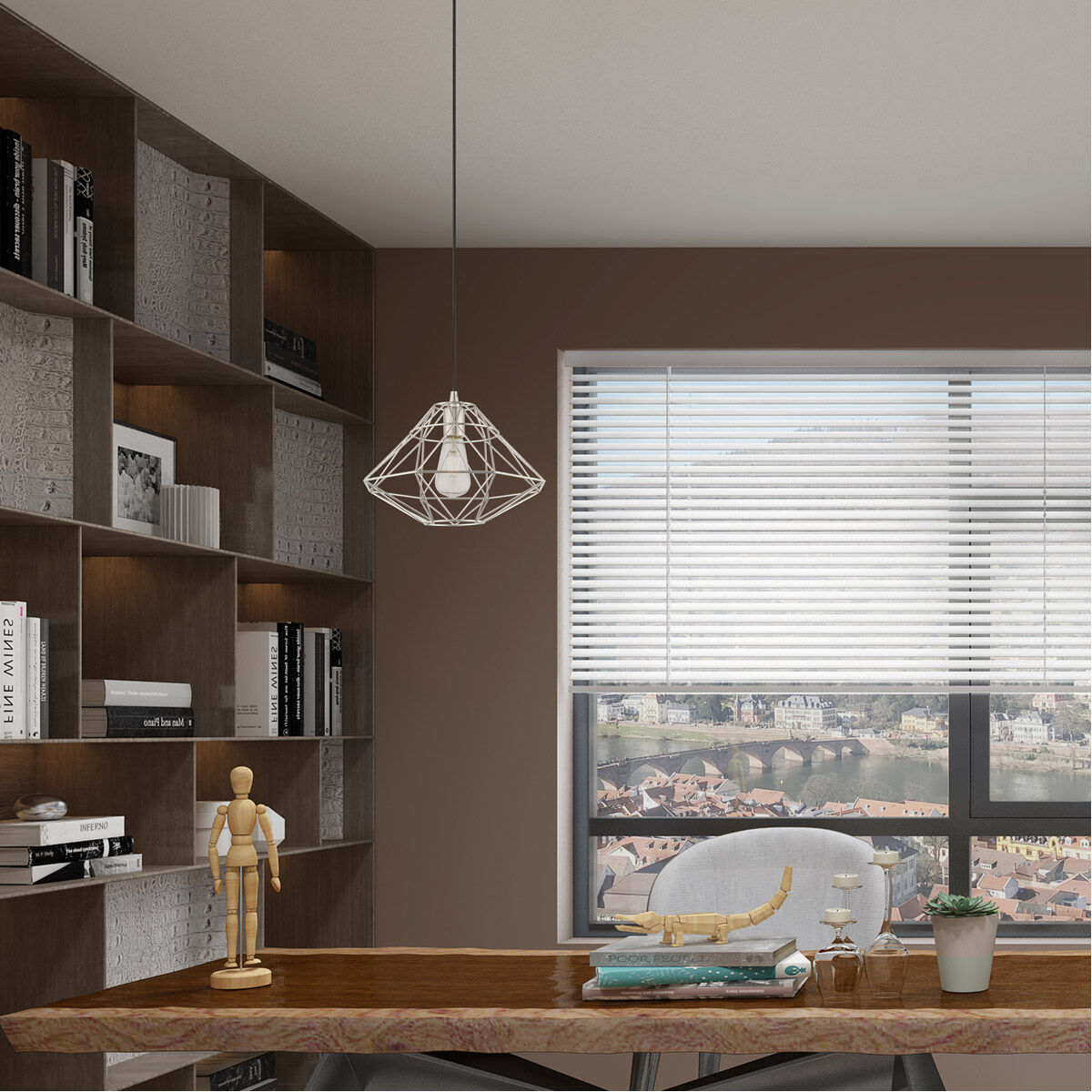 Geometric 1 Light 14 inch Brushed Nickel Mini Pendant Ceiling Light