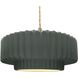 Radiance Collection - Pleated Tier Pendant Ceiling Light in Brushed Brass, Dedicated LED, Beige Twist Cord, Pewter Green, 16.25W x 6H, Form+Finish+Function