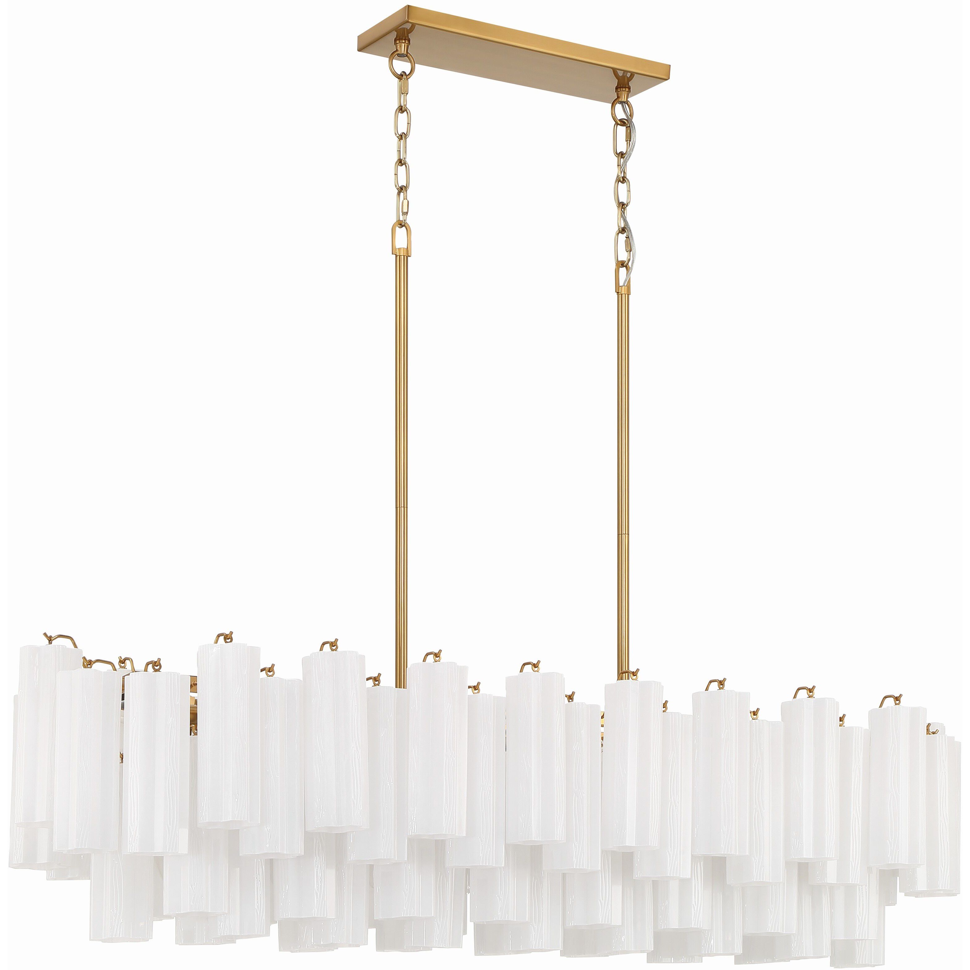 Addis 14 Light 51.75 inch Aged Brass Linear Chandelier Ceiling Light in Tronchi Glass White