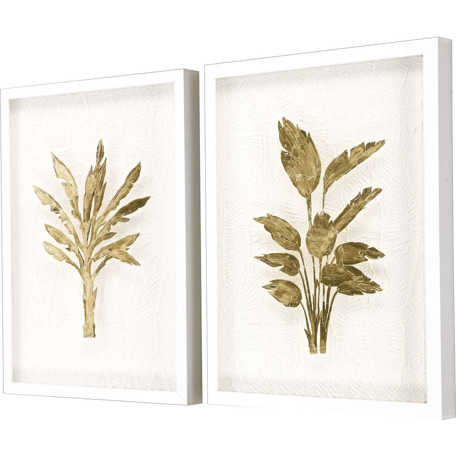 Golden Palm Metallic and White and Neutral Framed Art, The Studio