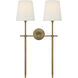 Thomas O'Brien Bryant 2 Light 16 inch Hand-Rubbed Antique Brass Double Tail Sconce Wall Light in Linen, Large