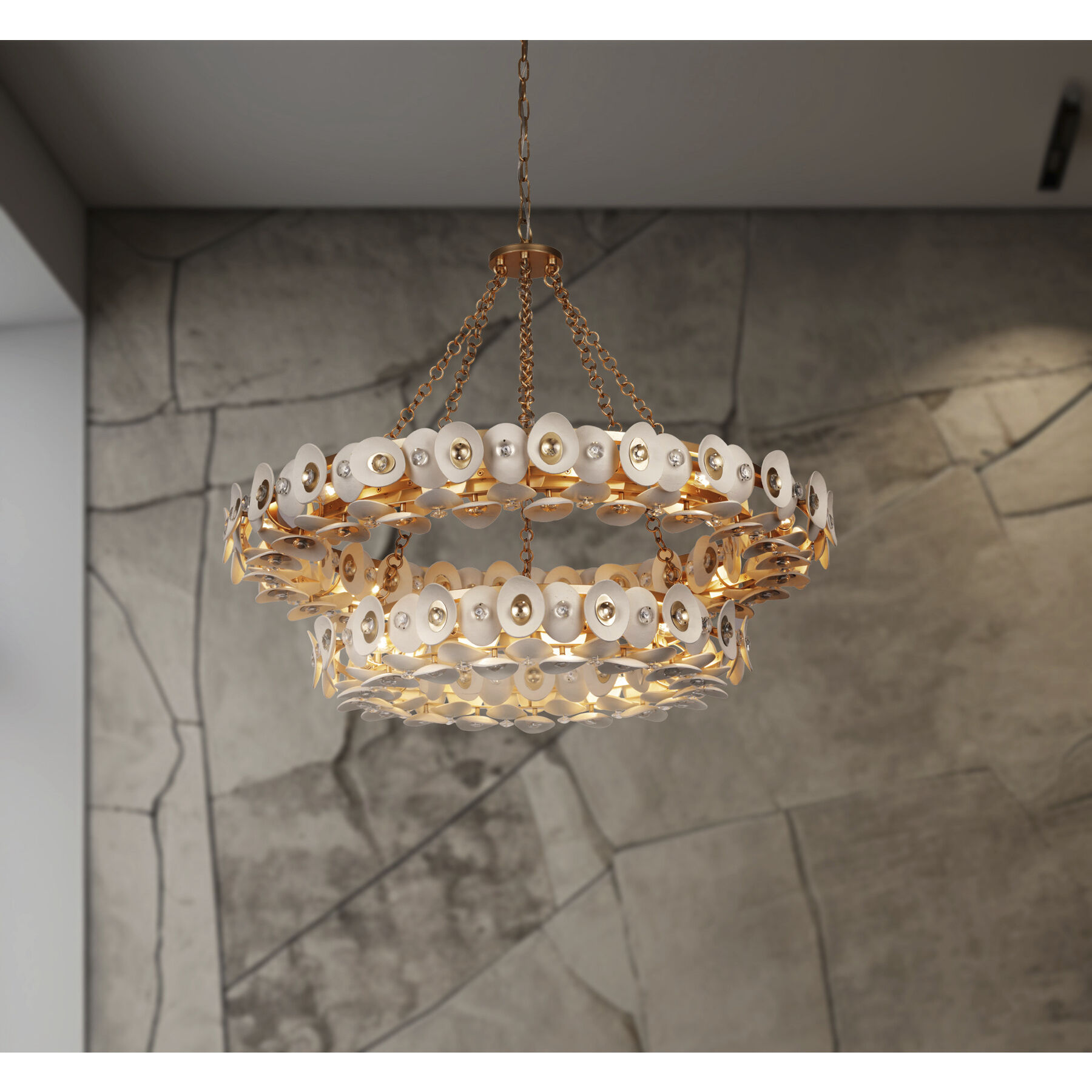 Niu 22 Light 39 inch Coconut Shell Gold / Coconut Shell White Chandelier Ceiling Light