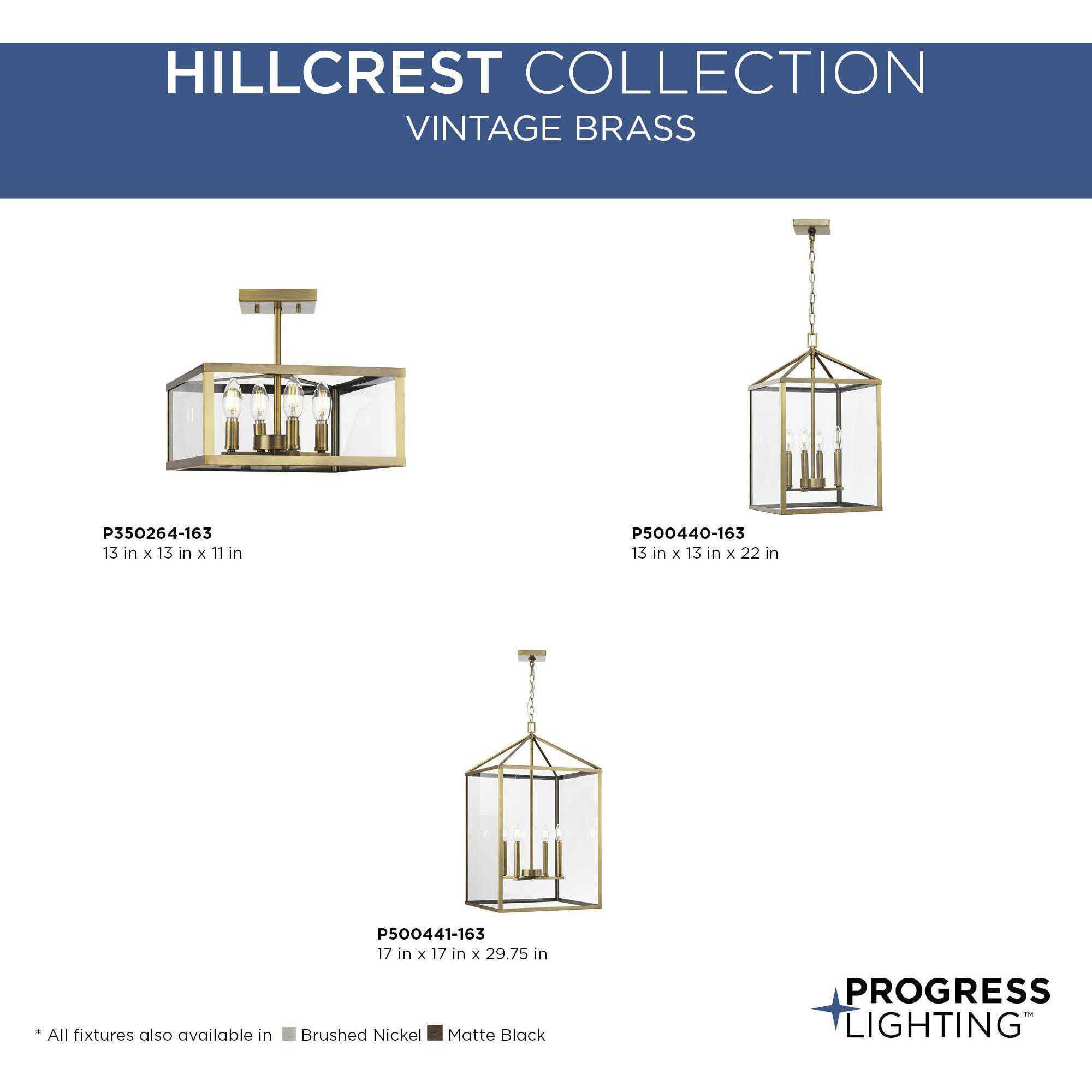 Hillcrest 4 Light 13 inch Vintage Brass Semi-Flush Mount Ceiling Light