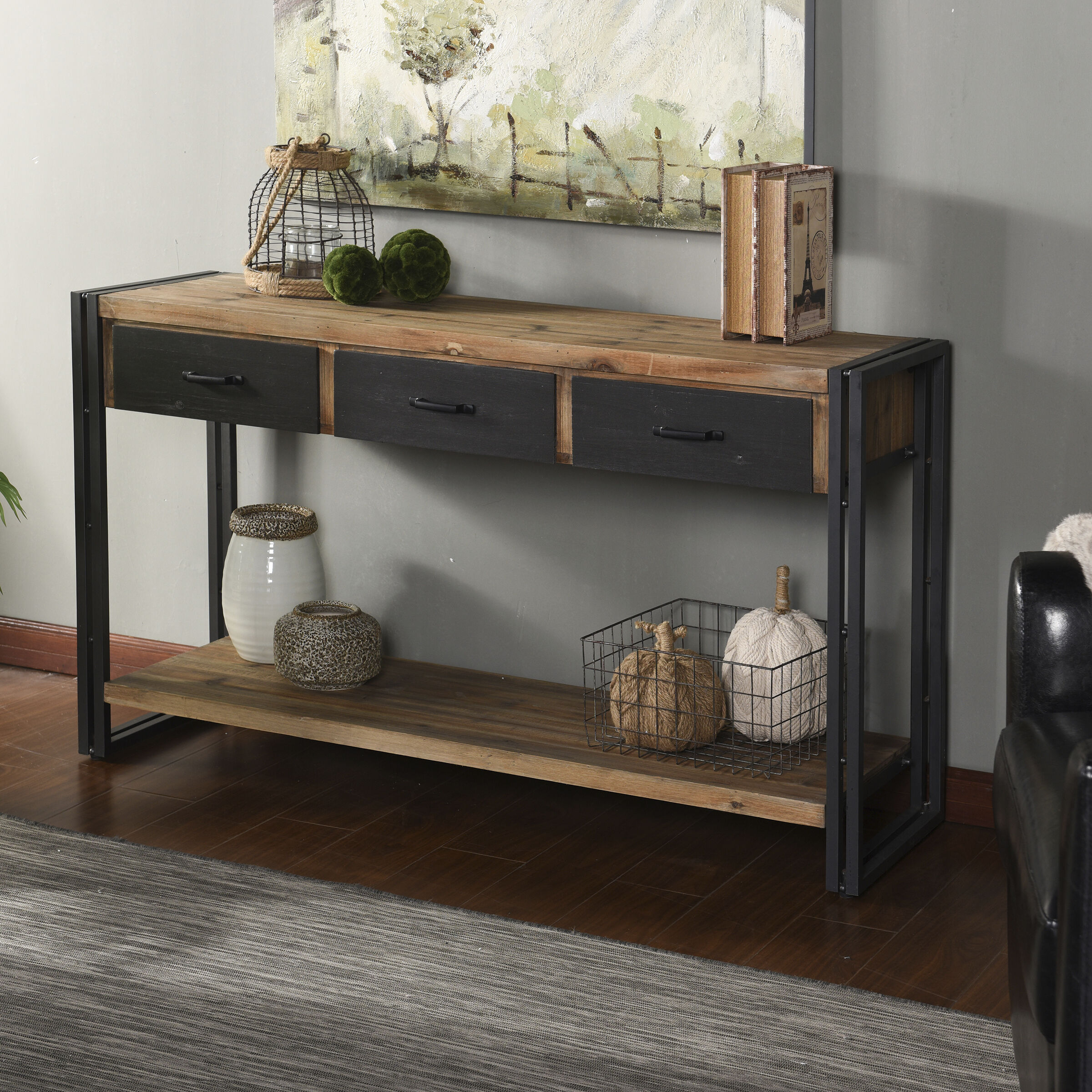 Calvin 55 X 16 inch Black Iron Console Table