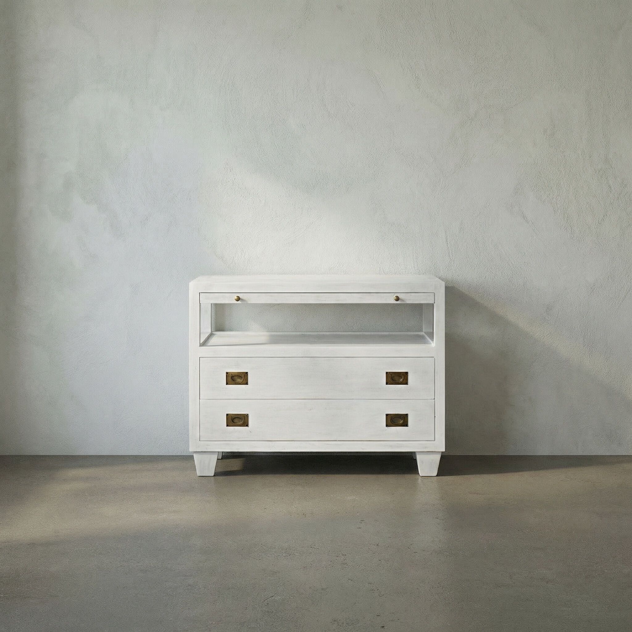 Noir 40 X 30 inch White Wash Side Table, 2 Drawer