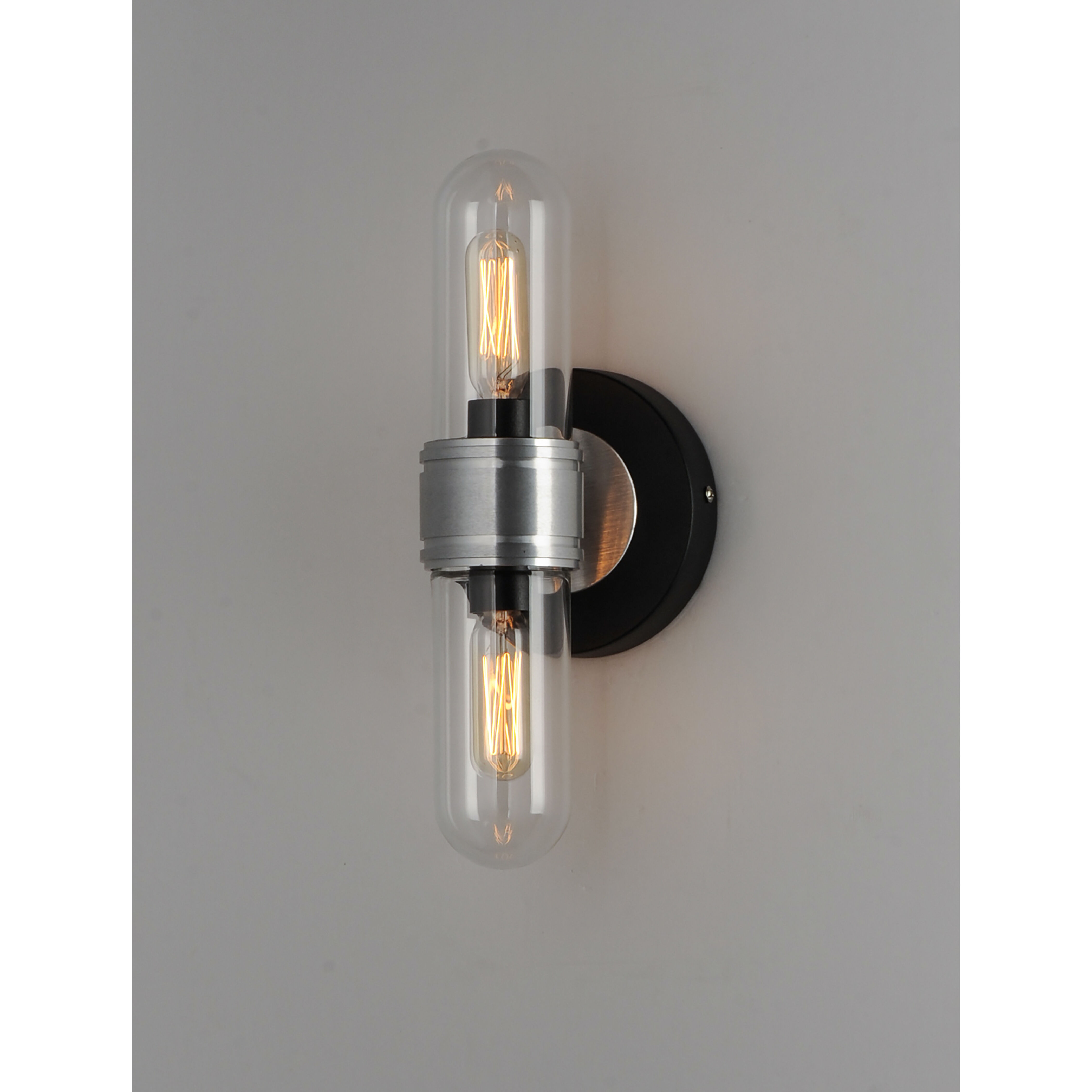 Dual 2 Light 4.75 inch Black/Brushed Aluminum Bath Vanity Wall Light