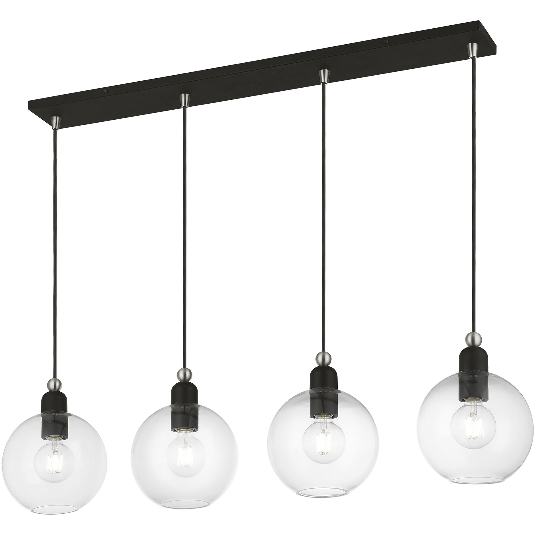 Downtown 4 Light 44 inch Black with Brushed Nickel Accents Linear Chandelier Ceiling Light, Sphere