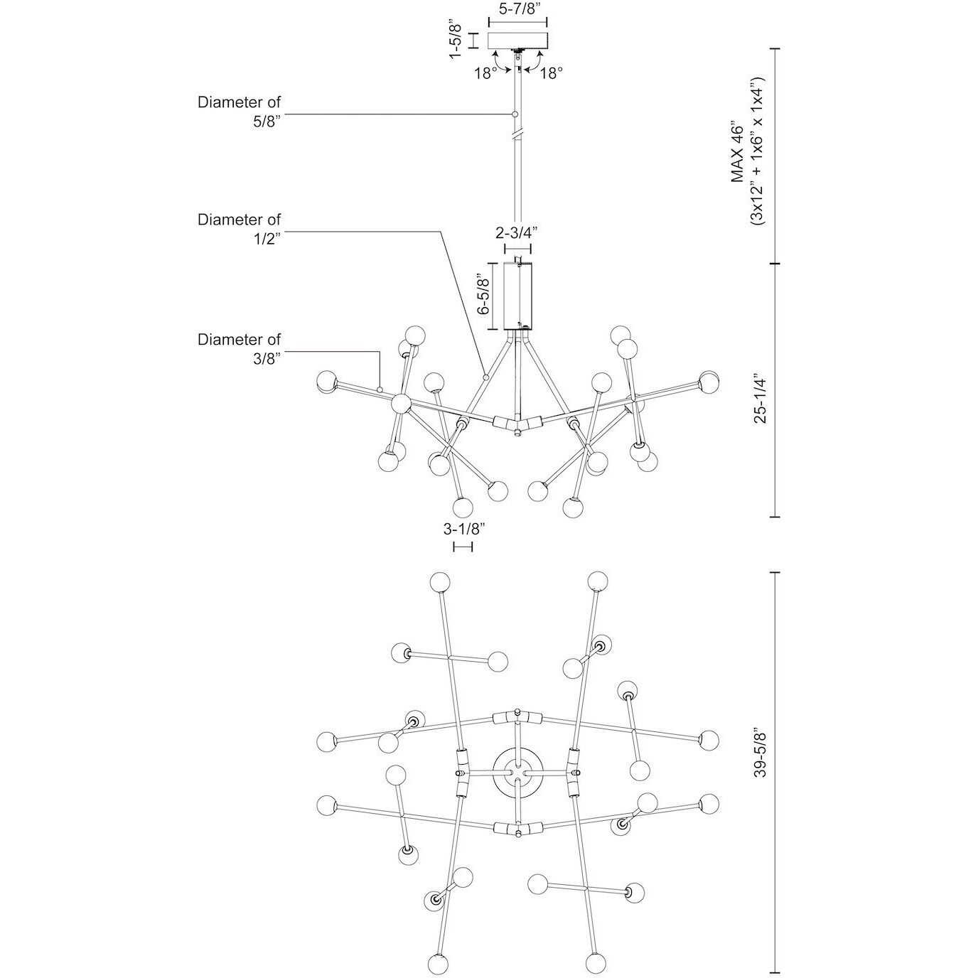 Moto LED 39.63 inch Black Chandelier Ceiling Light