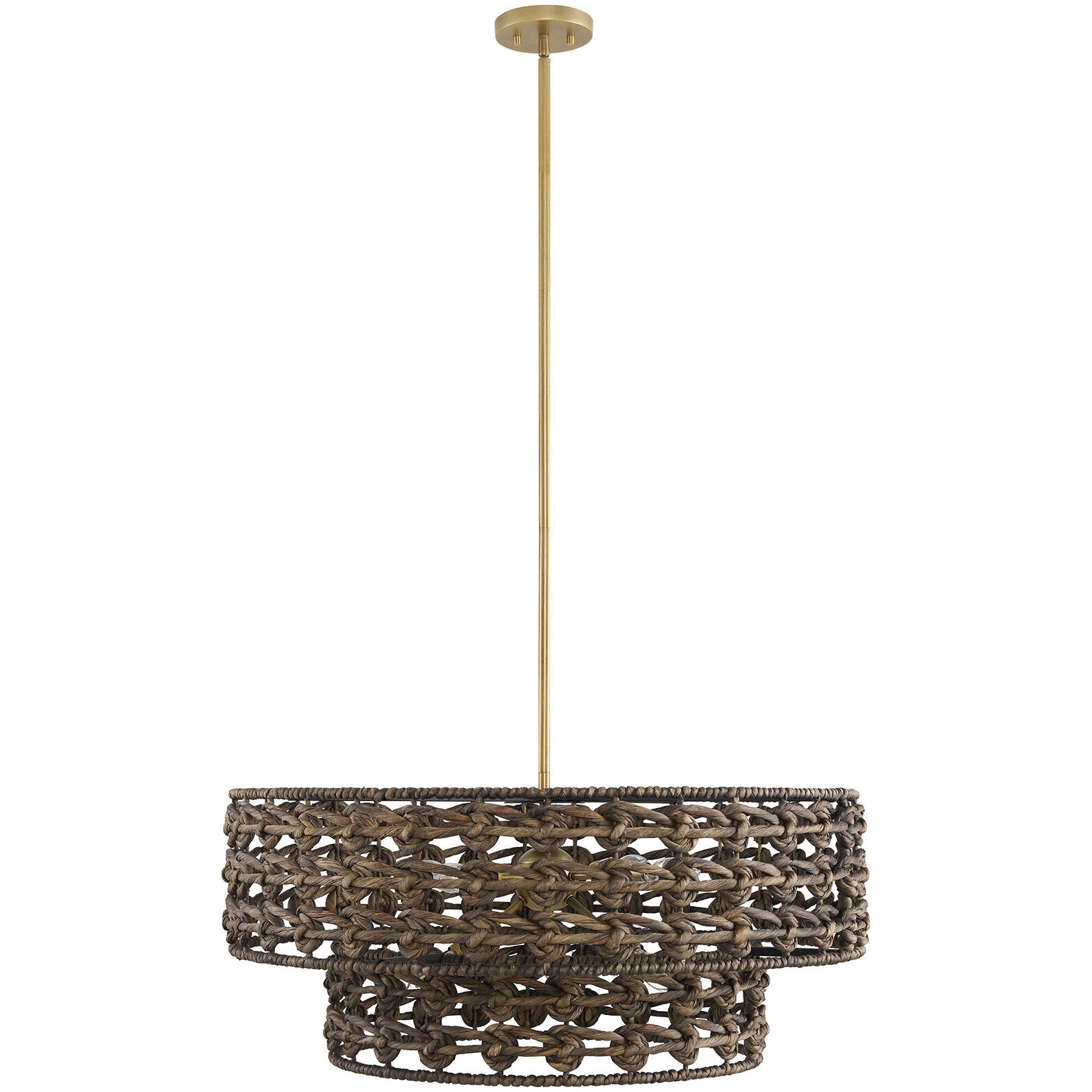 Silencio 7 Light 30 inch Riviera Brass Pendant Ceiling Light