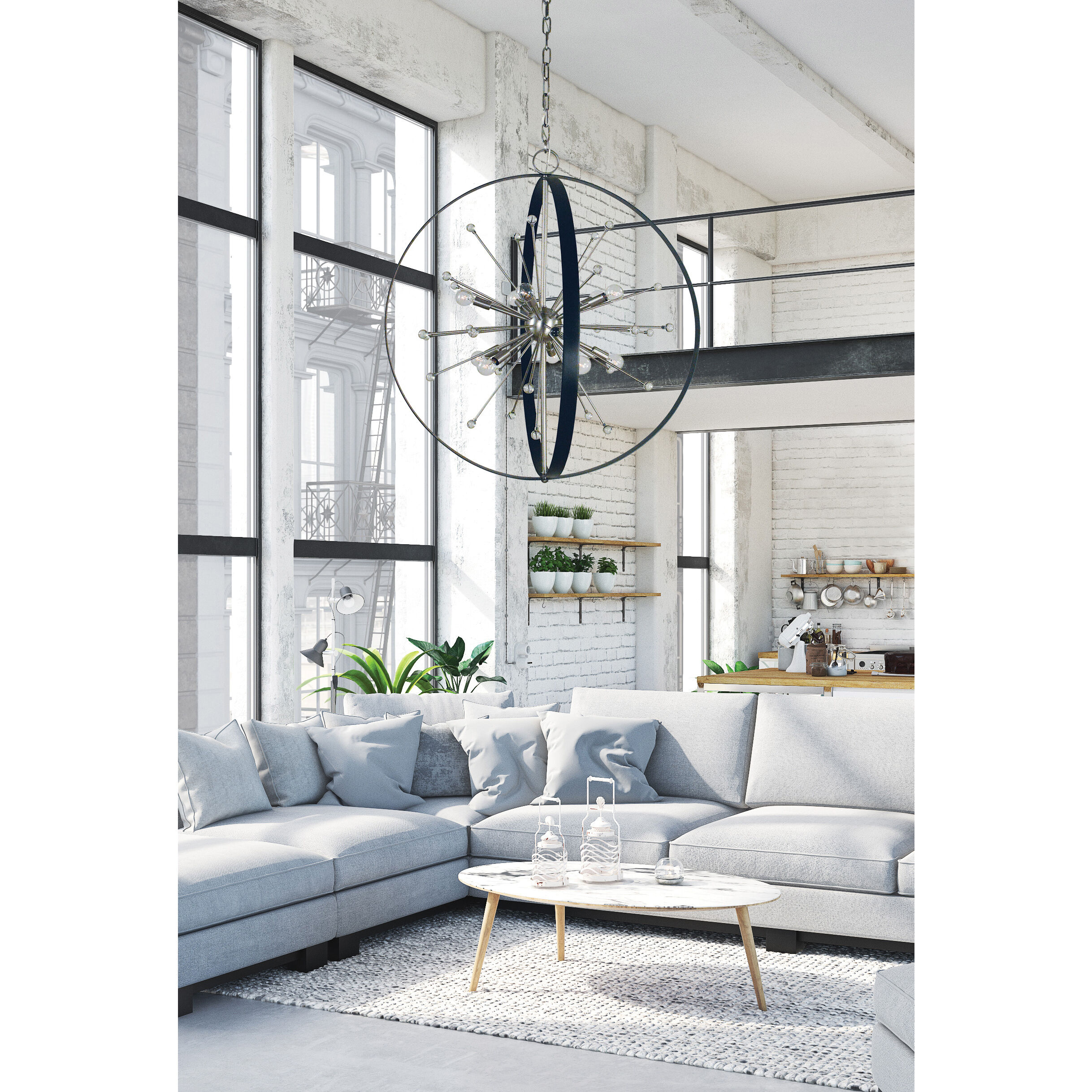 Nucleus 10 Light 34 inch Brushed Nickel with Matte Black Chandelier Ceiling Light