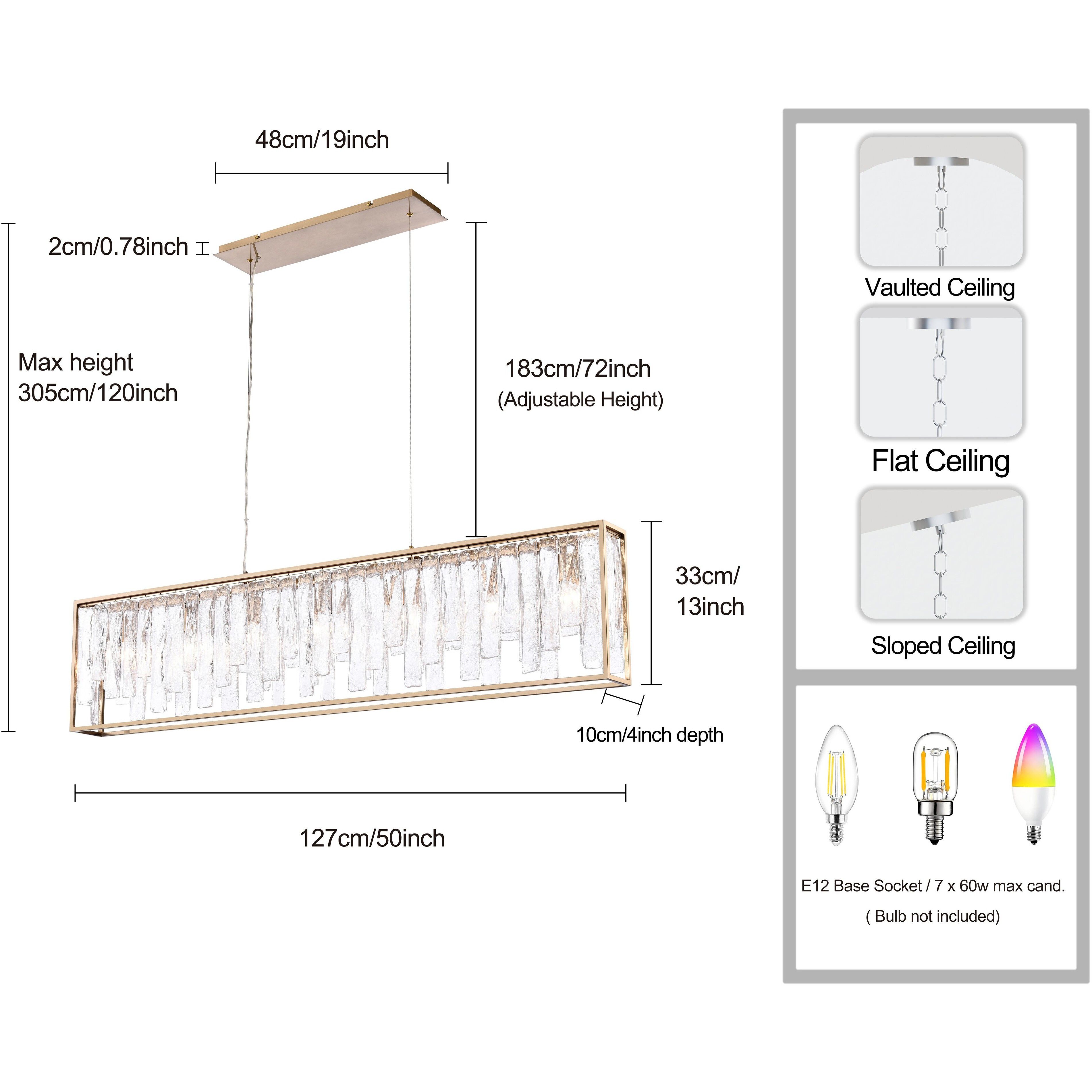 Boundaries 7 Light 49.5 inch Lacquered Gold Linear Chandelier Ceiling Light