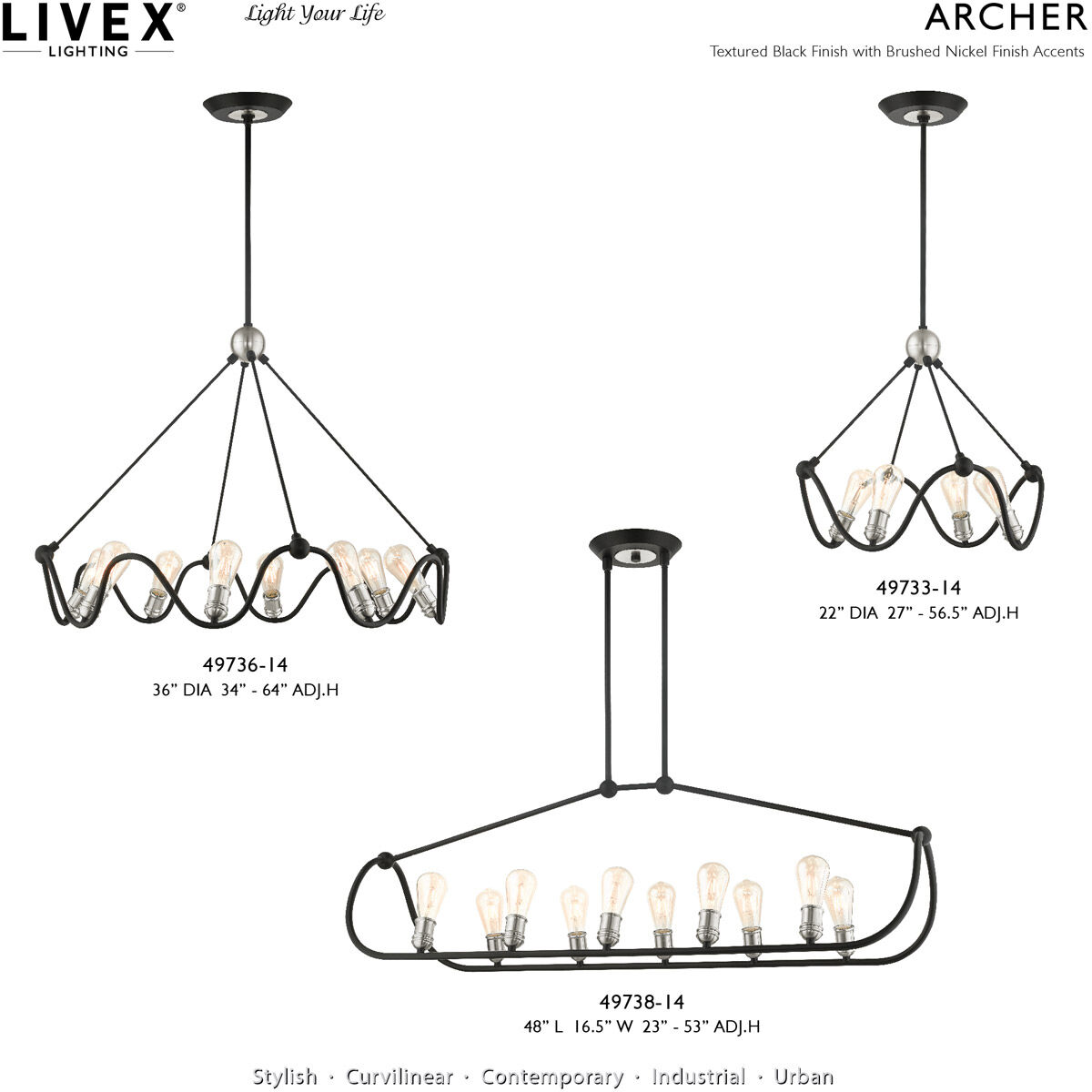 Archer 8 Light 36 inch Textured Black with Brushed Nickel Accents Chandelier Ceiling Light