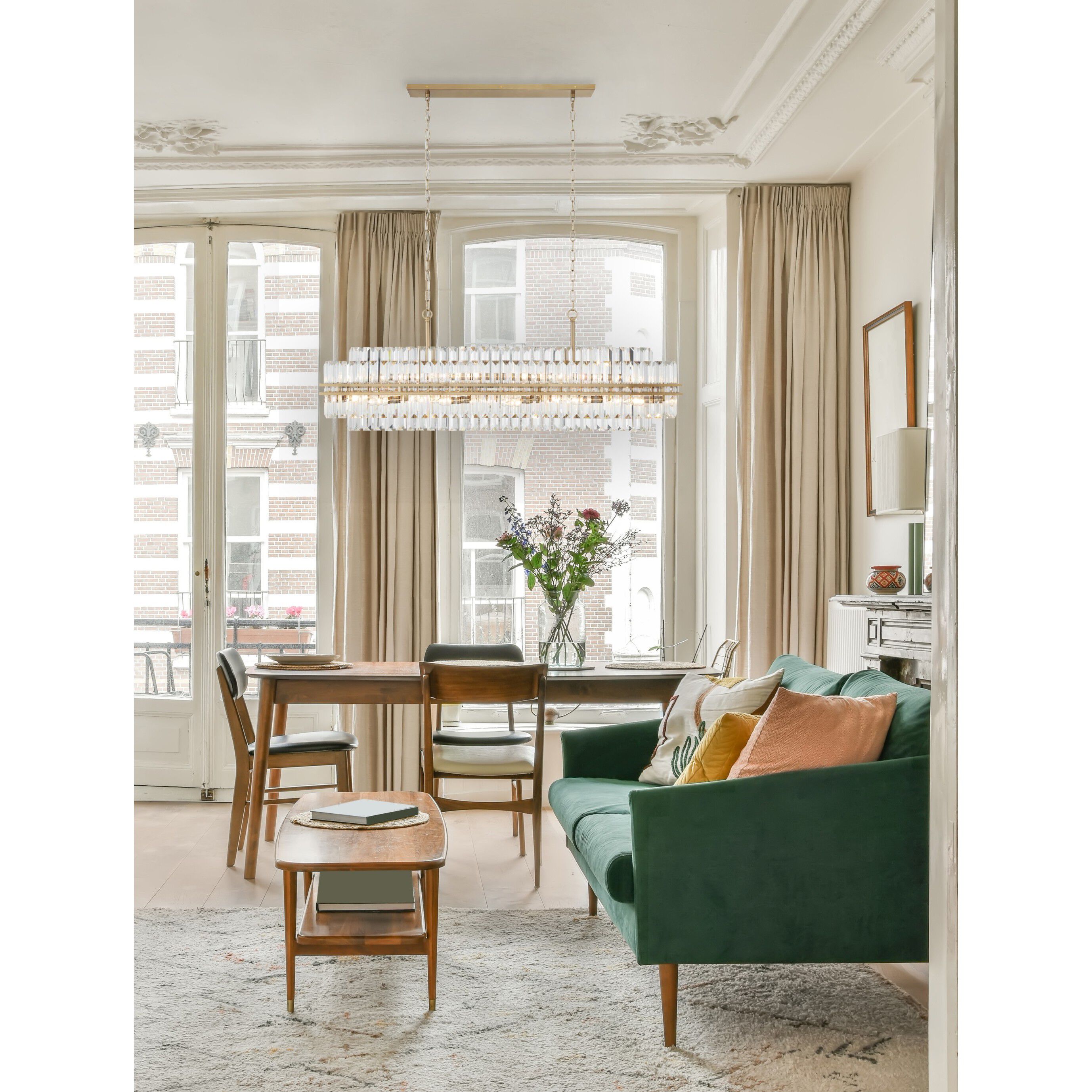 Hayes 16 Light 50 inch Aged Brass Linear Chandelier Ceiling Light