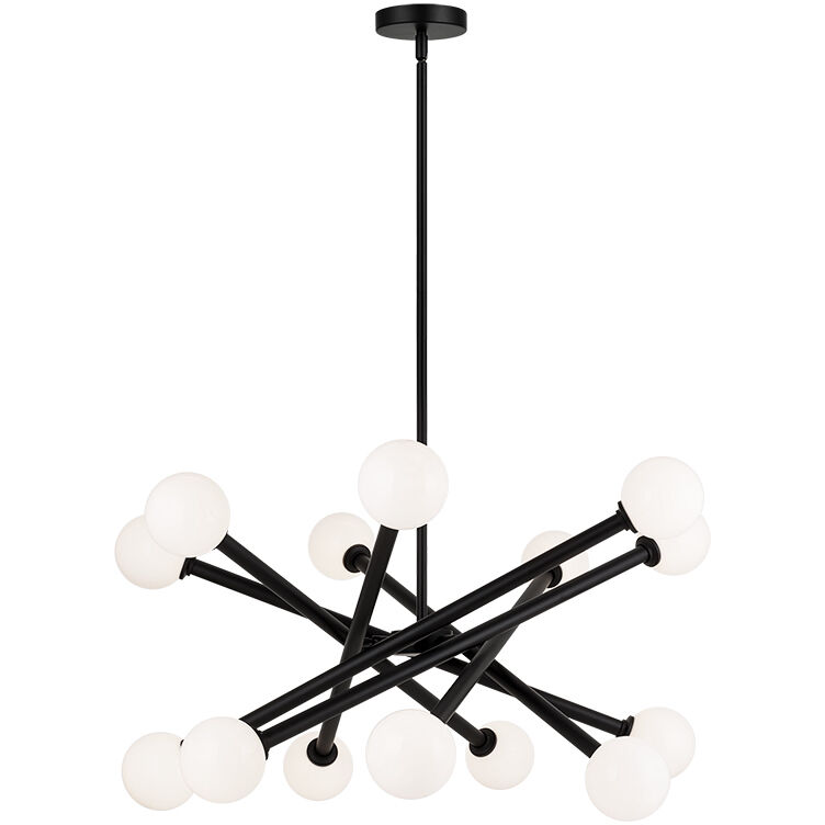 Matchstix 14 Light 34.75 inch Black Pendant Ceiling Light in Black and Opal Glass