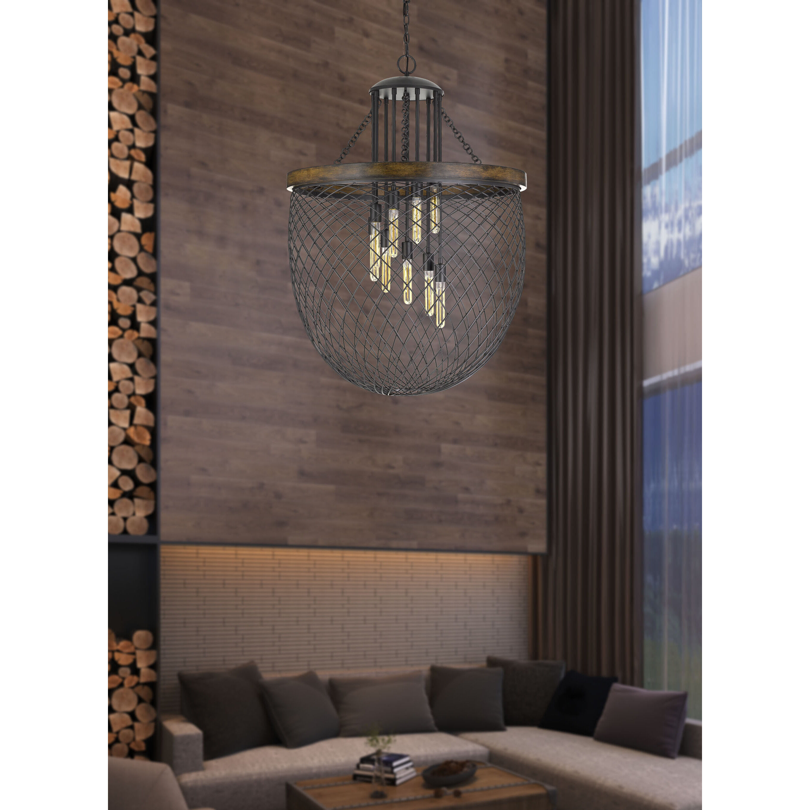 Marion 9 Light 32 inch Bronze with Wood Chandelier Ceiling Light