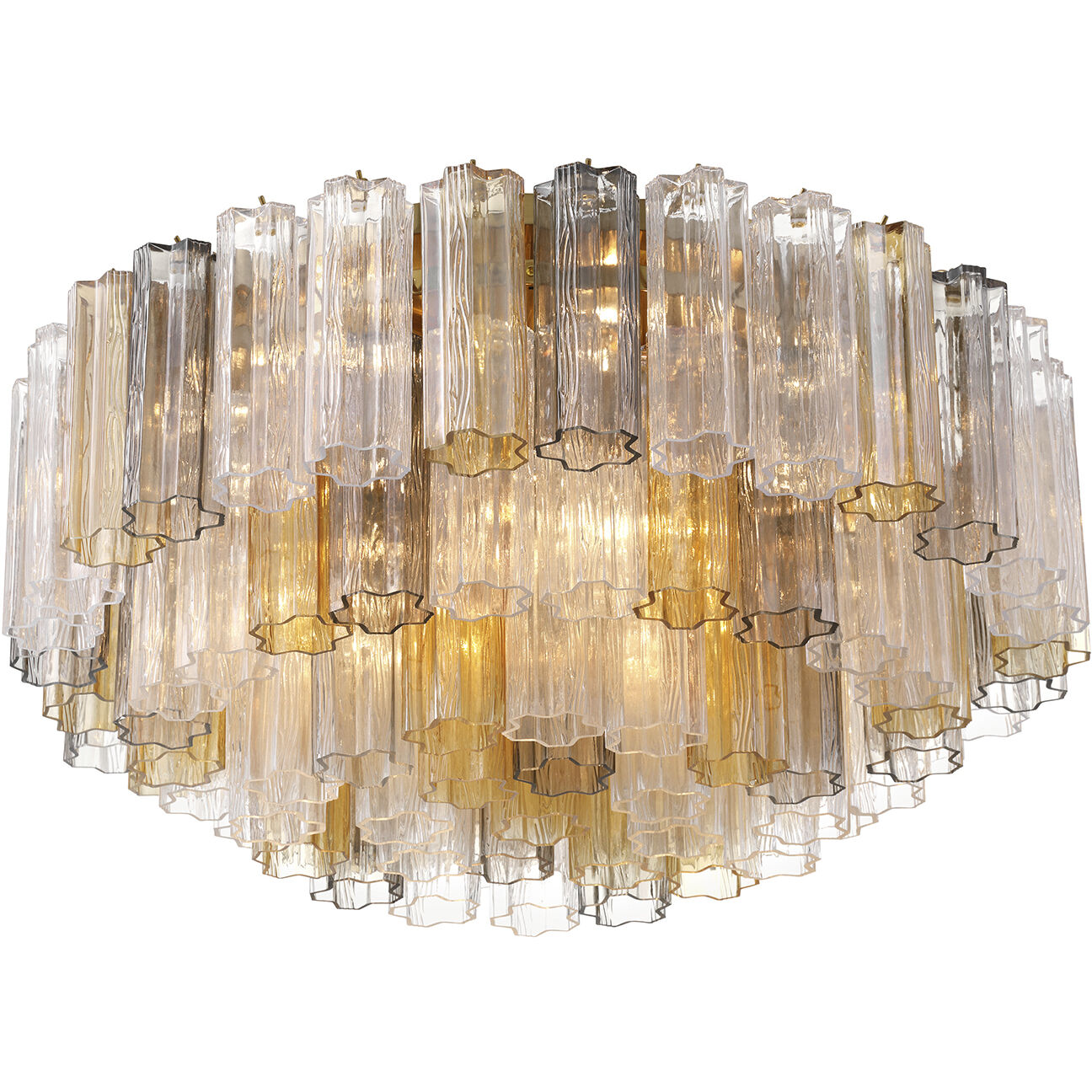 Addis 16 Light 32 inch Aged Brass Flush Ceiling Light in Tronchi Glass Autumn