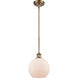 Ballston Athens LED 8 inch Brushed Brass Pendant Ceiling Light in Matte White Glass, Ballston