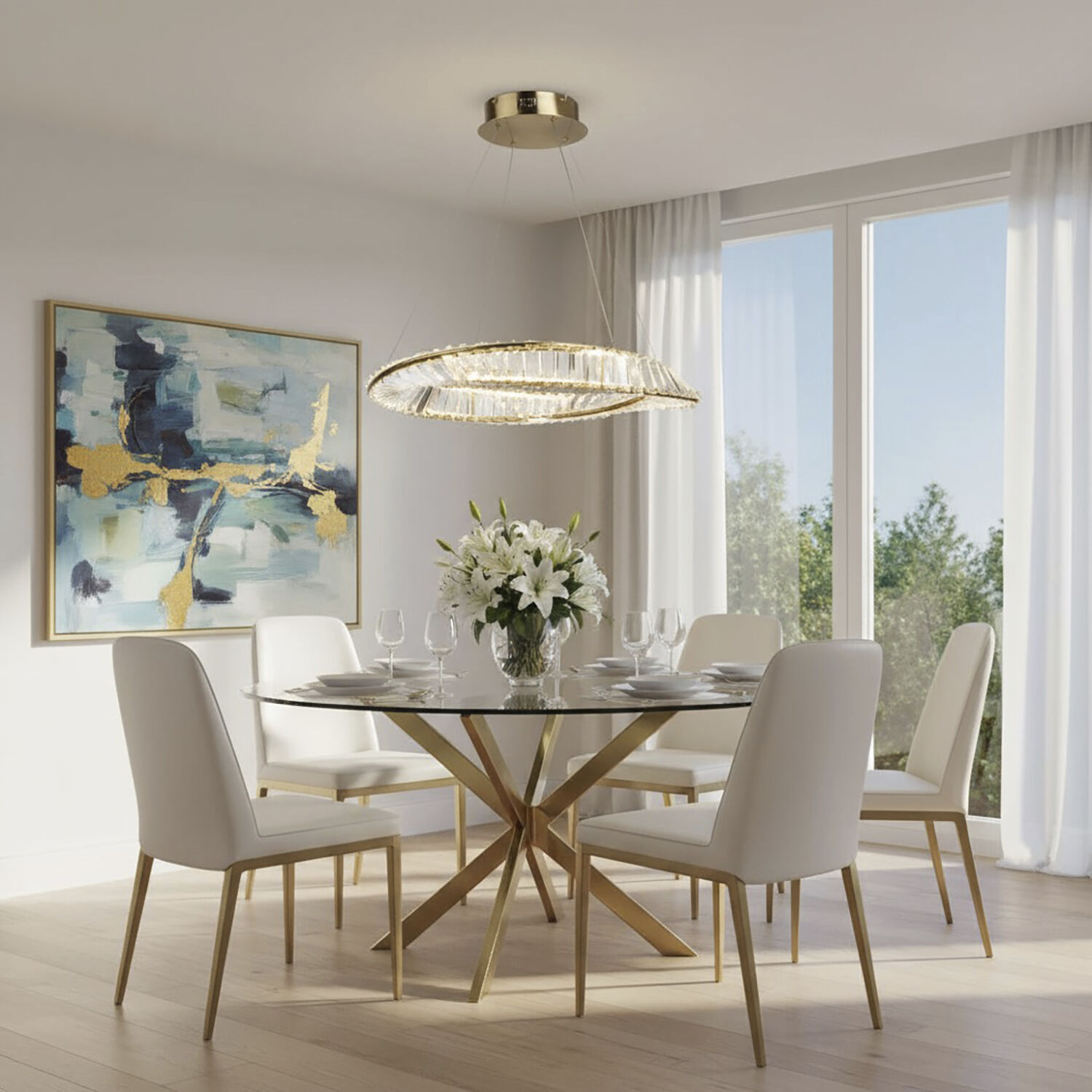 Stella LED 23.75 inch Brushed Brass Pendant Ceiling Light in Black and Brass