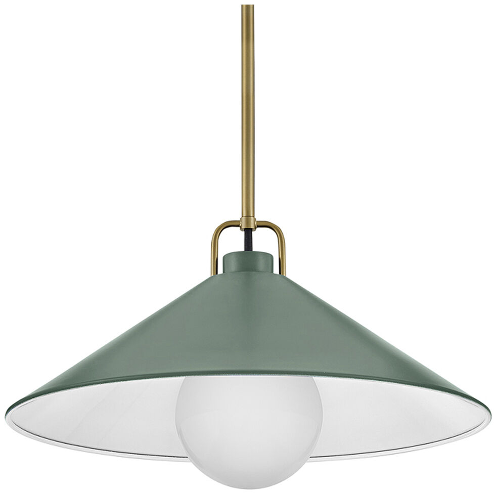 Milo LED 16 inch Lacquered Brass with Sage Green accents Pendant Ceiling Light