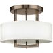 Hampton 3 Light 15 inch Brushed Bronze Indoor Semi-Flush Mount Ceiling Light in Non-LED