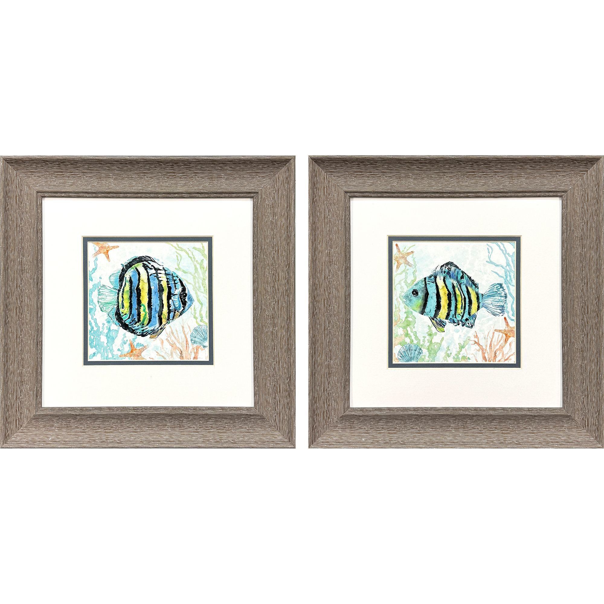Striped Tropical Fish Blue and Multi and Green Framed Art, Propac