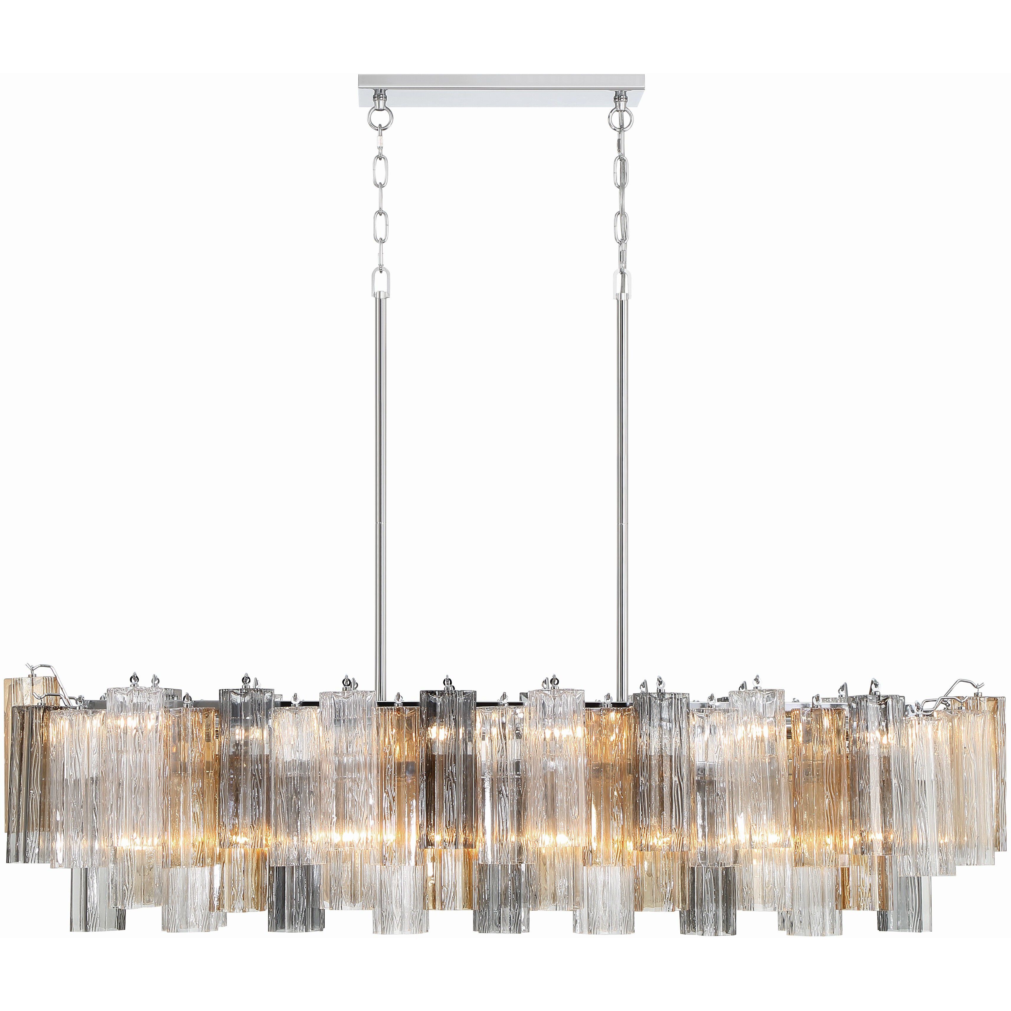 Addis 14 Light 51.75 inch Polished Chrome Linear Chandelier Ceiling Light in Tronchi Glass Autumn