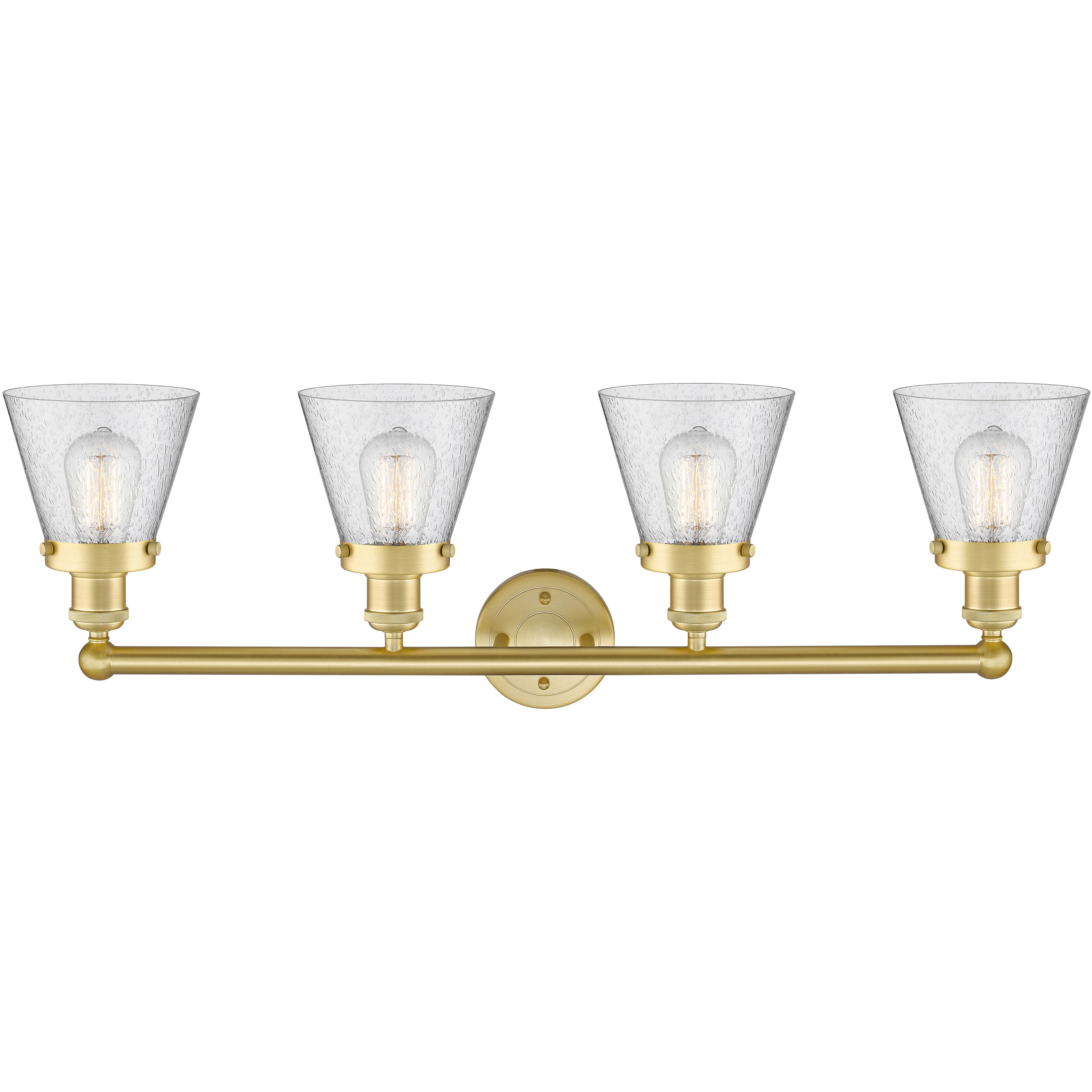 Cone 4 Light 33.5 inch Satin Gold Bath Vanity Light Wall Light in Seedy Glass
