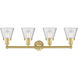 Cone 4 Light 33.5 inch Satin Gold Bath Vanity Light Wall Light in Seedy Glass