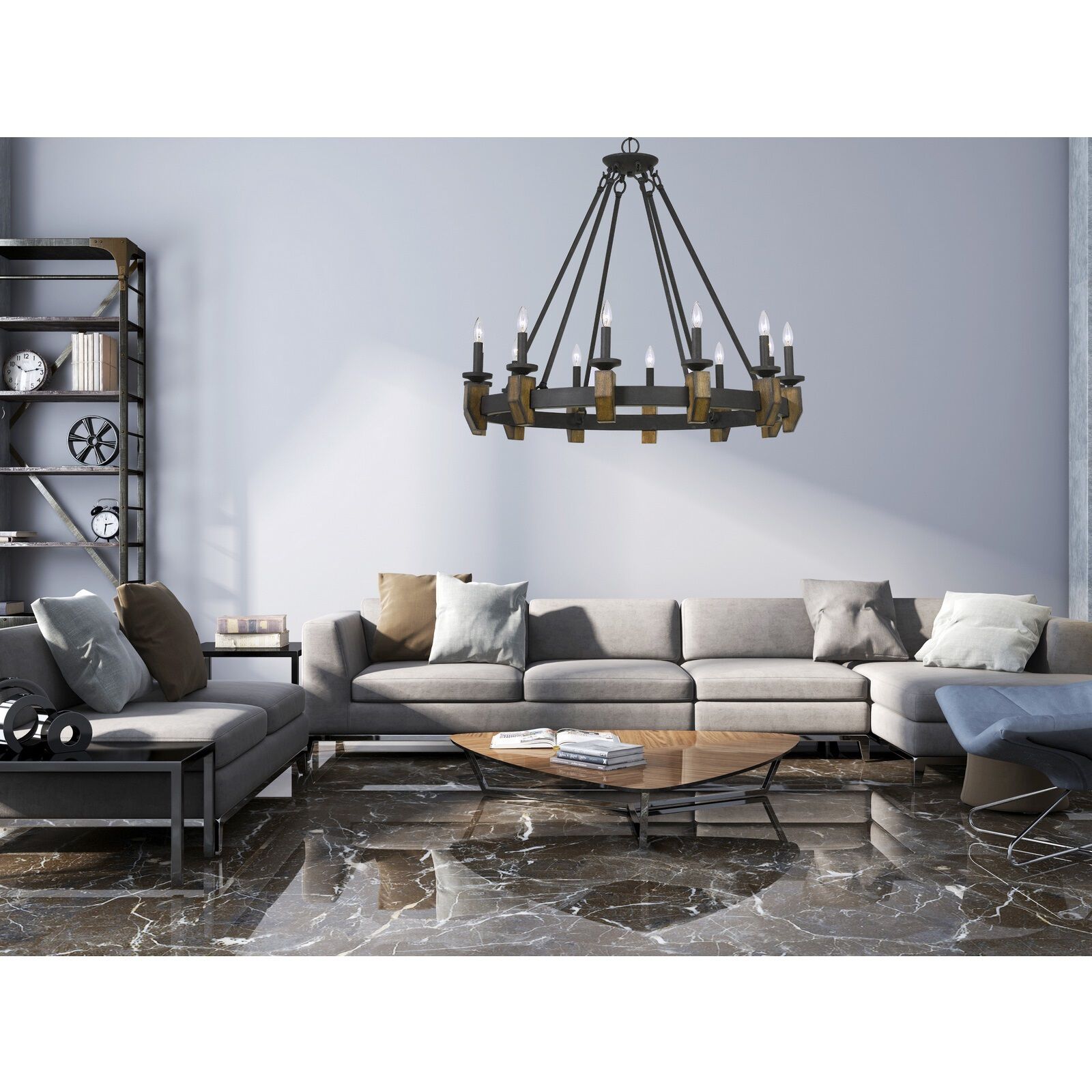 Cruz 12 Light 39 inch Warm Bronze and Wood Chandelier Ceiling Light